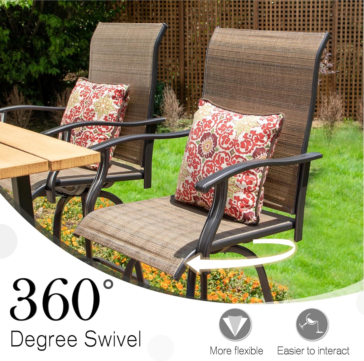 Sophia & William Outdoor Bar Set, Patio Bar Table and Chairs Set, Bar Height Patio Set - 4 x Swivel Bar Chairs(Brown), 1 x Rectangular Bar Table(Wood-Like)