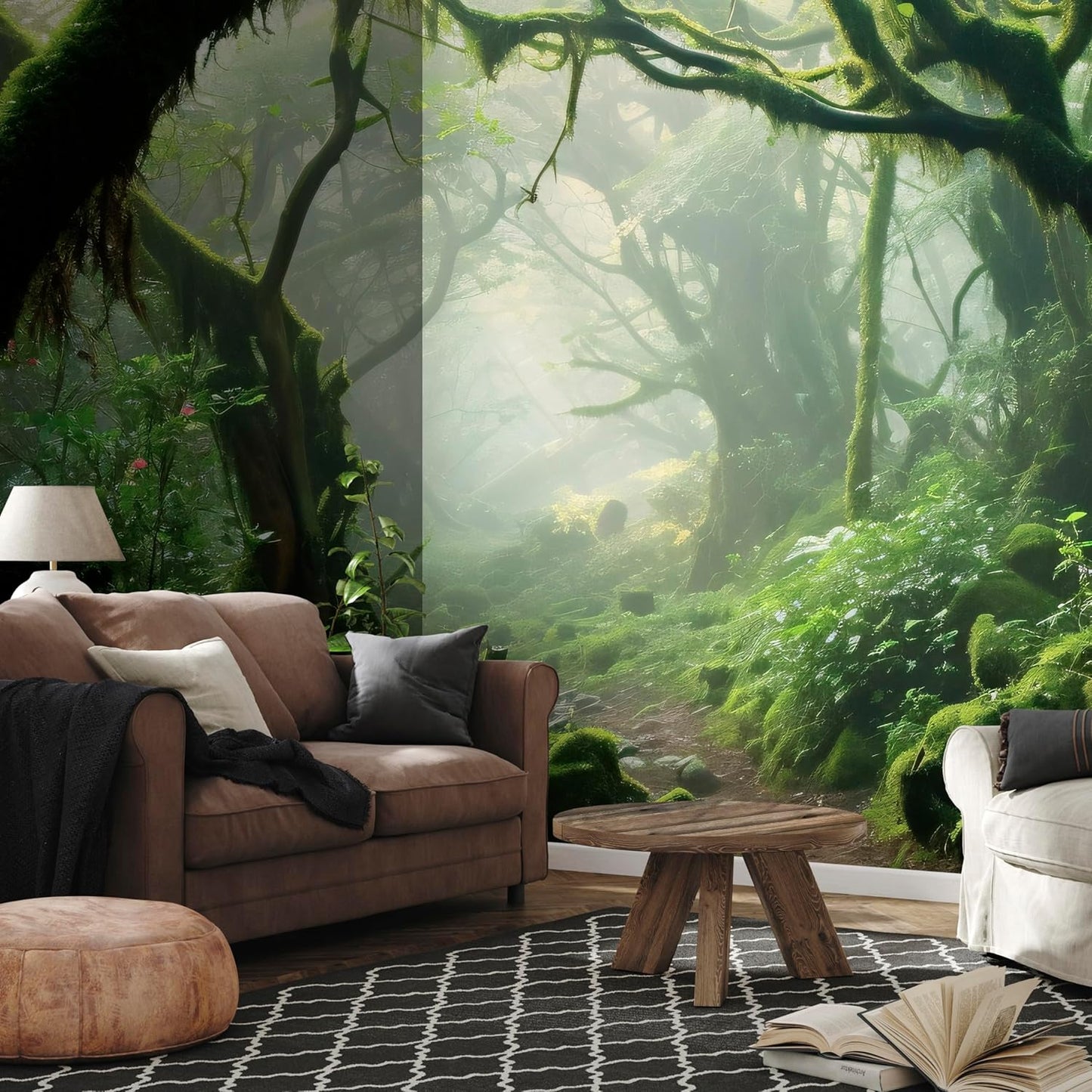 artgeist Wall Mural Forest 216x98 in - XXL Non-Woven Corner Wallpaper Fleece Angle Wall Decor Photo Print Picture Trees Forest Moss Mystery c-B-10183-a-a