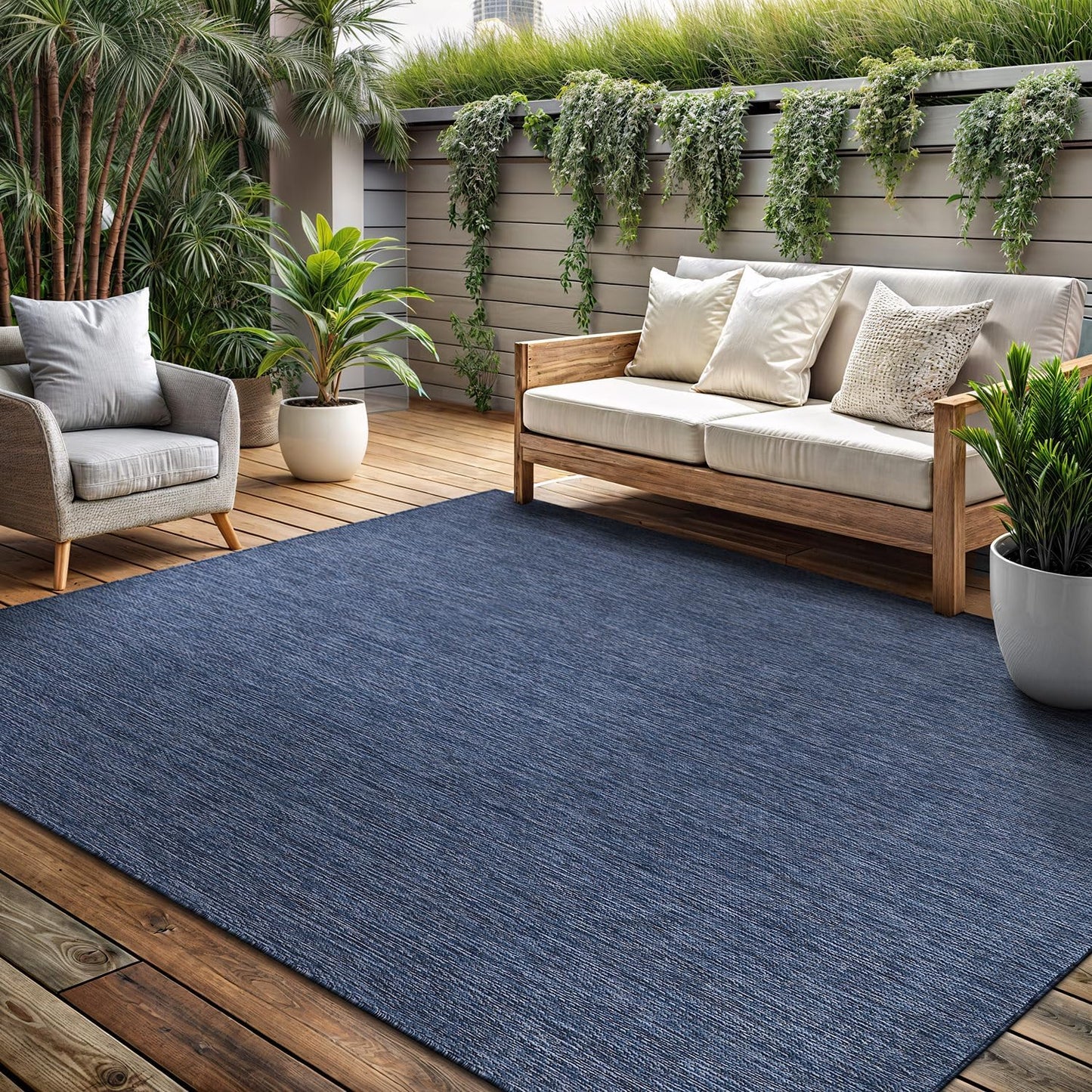 Washable Indoor Outdoor Rug 5x7 Weather Resistant Area Rugs Modern Solid for Porch Deck Balcony Backyard Patio Outside Carpet (5 X 7 Azure Blue)