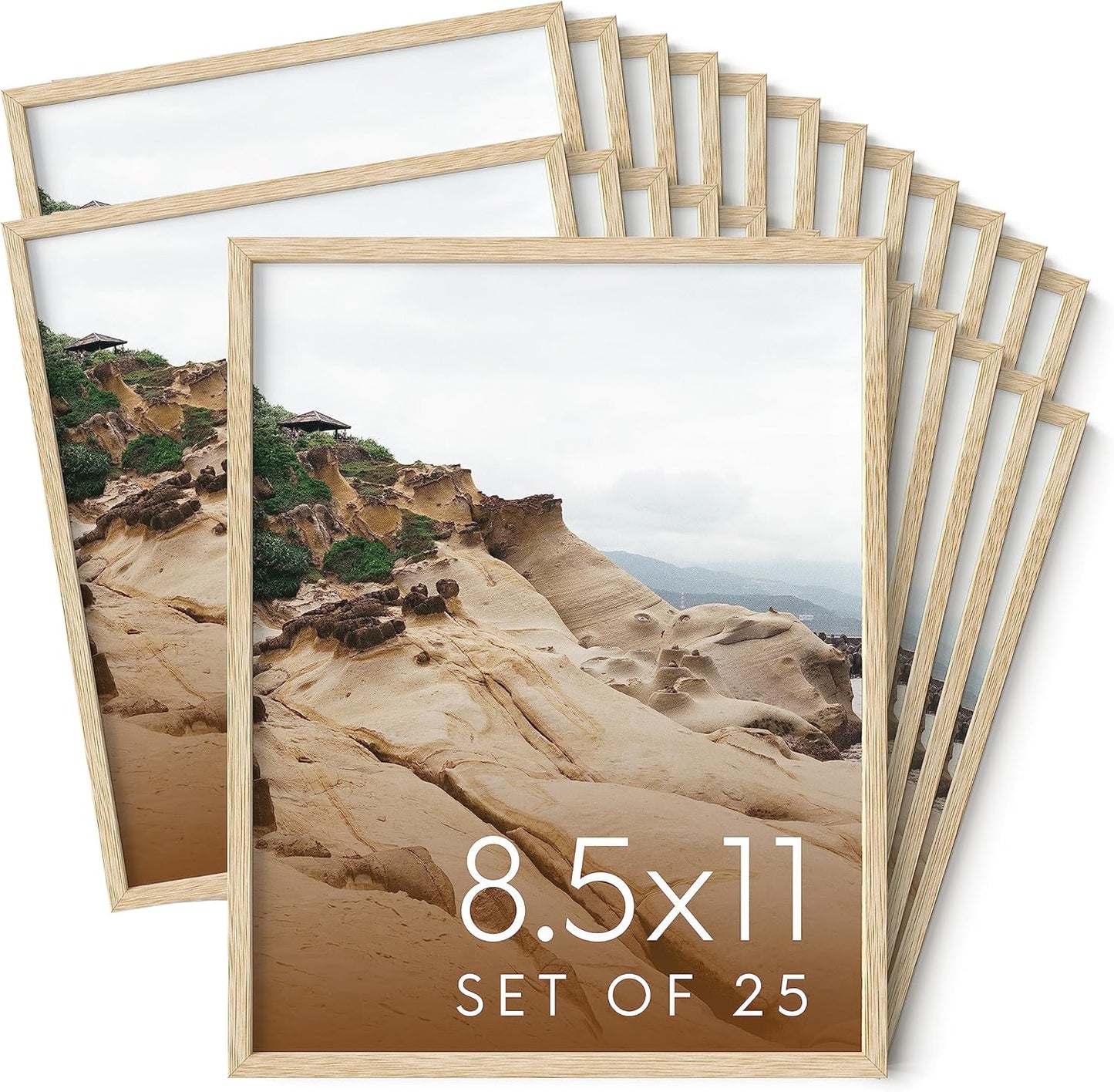 Haus and Hues 8.5x11 Natural Oak Wood Picture Frames Set of 25 - Premium Bulk Picture Frames 8.5x11 Bundle - Elegant Gallery Wall Frame Set for Posters, Art Display - Ideal for Wall Decor in Home &