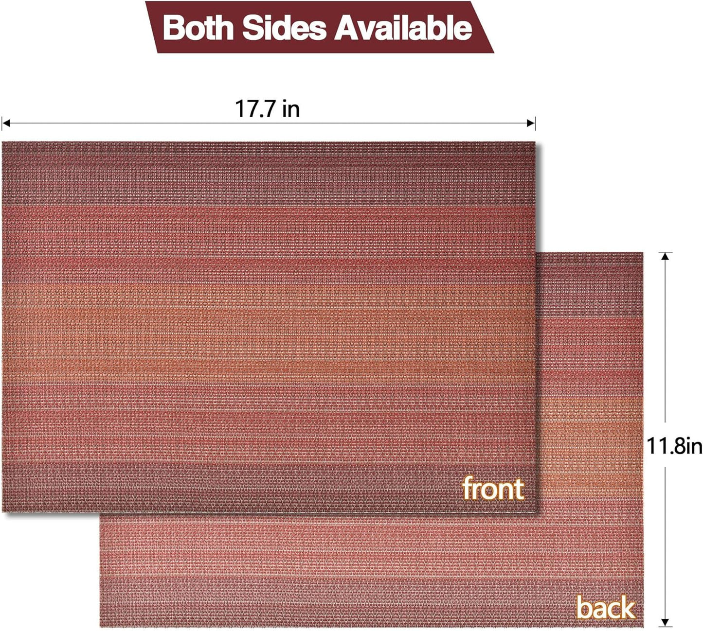 Placemats Set of 4 - Easy Clean Washable Vinyl Placemats - Wipeable Heat Resistant Table Mats for Dining Table - 17.7x11.8 Inch (4, Red Gradient)