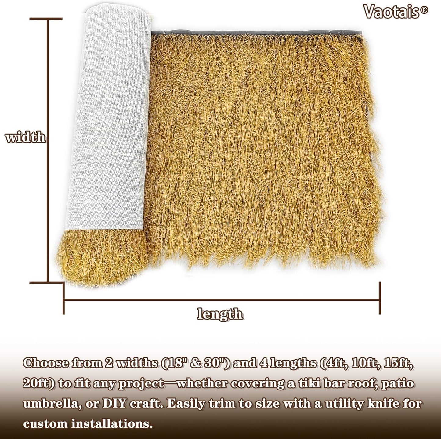 Realistic Synthetic Thatch Roll Sun-Bleached Yellow - 18 & 30 Inch Widths - Reinforced Weave for Mexican Palapa, Tiki Bars, Hawaiian Parties & Patio Decor (30 Inch Width x 15 Feet Length)