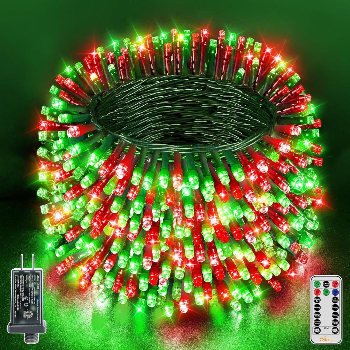 Ollny Christmas Lights, 1000LED 328FT Long Christmas Tree Lights with 8 Modes Remote Timer IP44 Waterproof, Outdoor String Lights for Tree House Yard Outside Xmas Decorations (Red+Green)