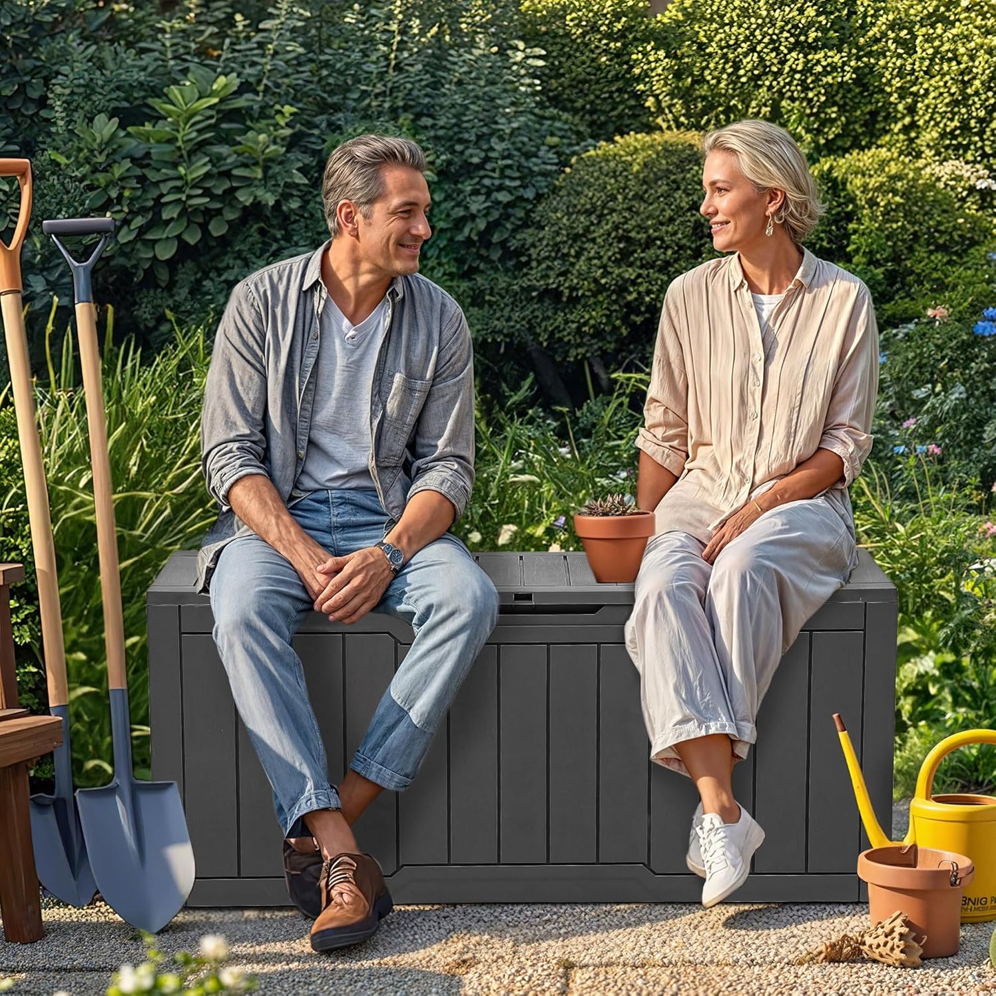 YITAHOME 80 Gallon Outdoor Storage Box, Large Water Resistant Resin Deck Box, Indoor Outdoor Lockable Storage Container for Patio, Garden, Cushions, Tools, Equipment (Dark Gray)