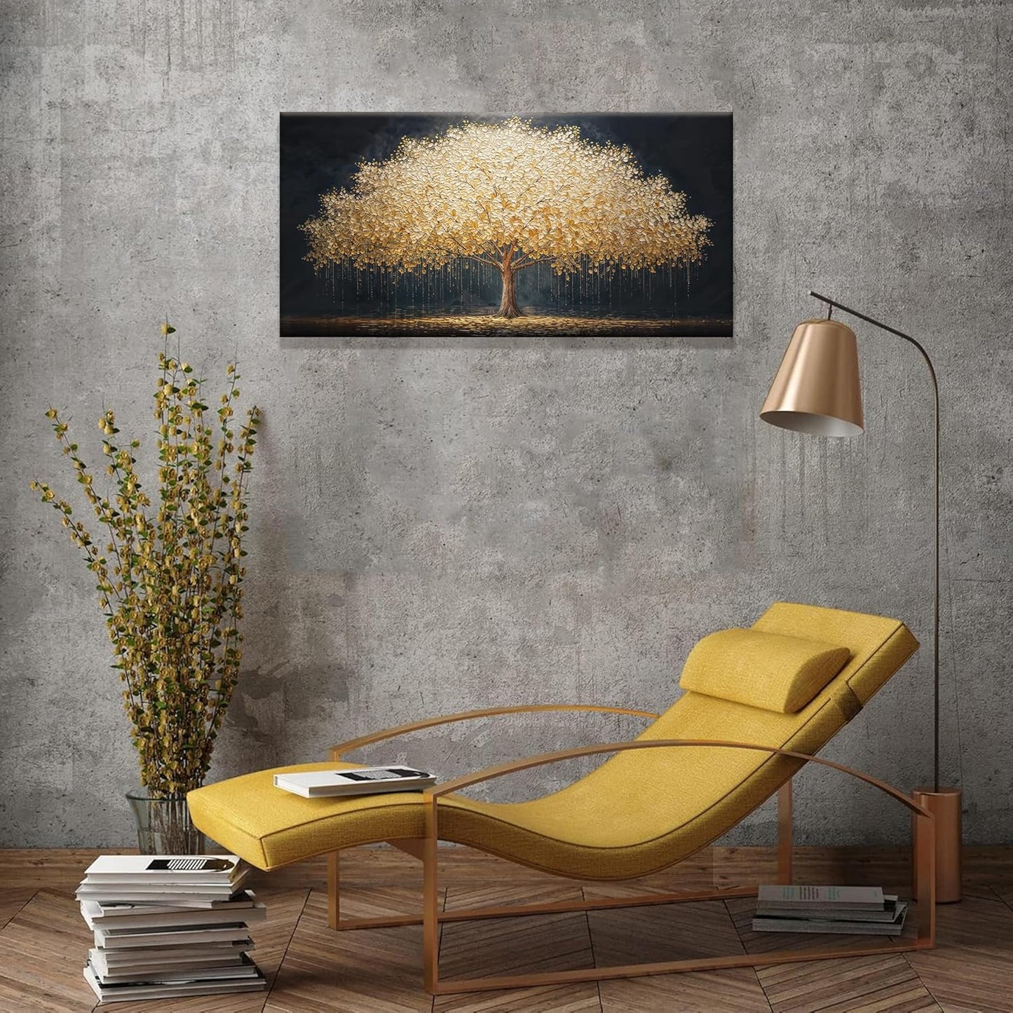 Canvas Wall Art Decor Gold Tree Of Life Abstract Wall Decor Artwork Canvas Prints Painting Gold Tree Wall Art Pictures For Bedroom Dining Room Home Office Artwork 20"X 40" Ready To Hang