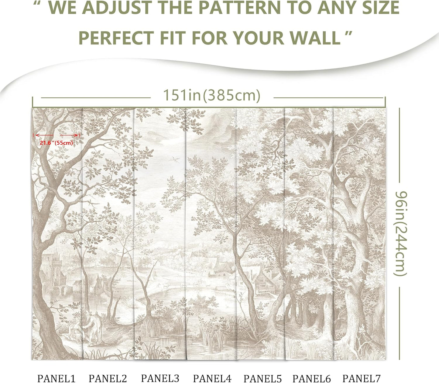 Vintage Beige Forest Woodland Mural Wallpaper for Bedroom Living Room (Not Peel n' Stick)