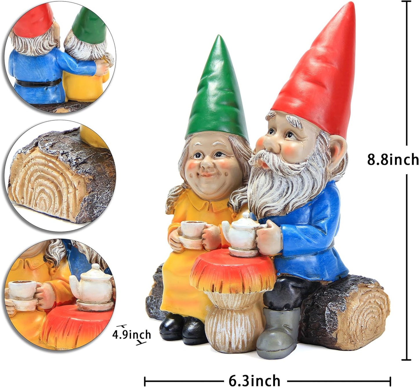Garden Gnome Statue for Outdoor Decoration,Couple in Love Gnome Figurine for Patio Yard Lawn Outside Porch Decor,Garden Sculptures & Statues,Coffee Knome Romantic Forever Love