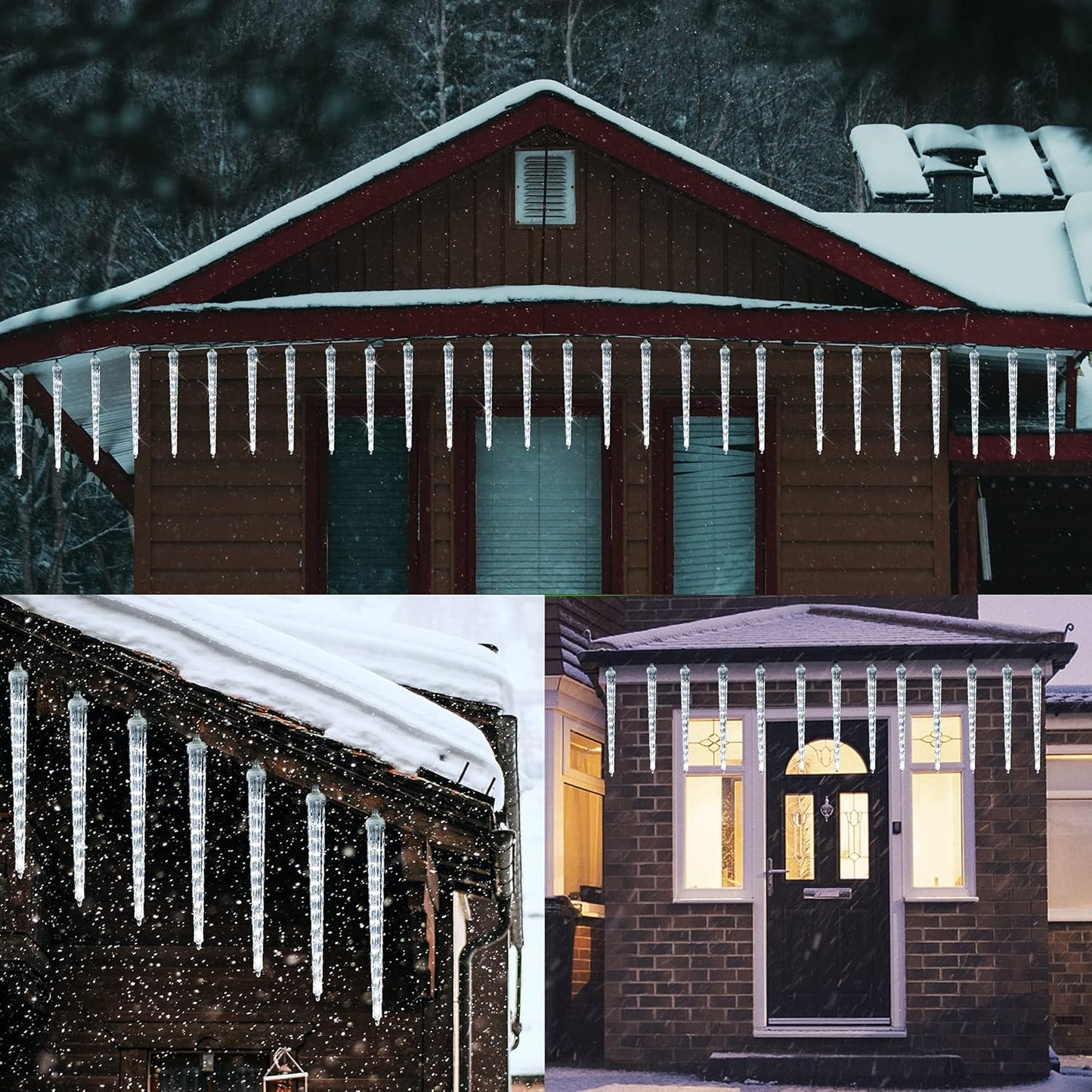 WATERGLIDE Meteor Shower Lights, 12" Outdoor Icicle Christmas Lights 8 Icicles 192 SMD LED Crystal Ice Falling Light, Connectable Raindrop Iciclelight, Xmas Winter Party Tree Holiday Decor, White