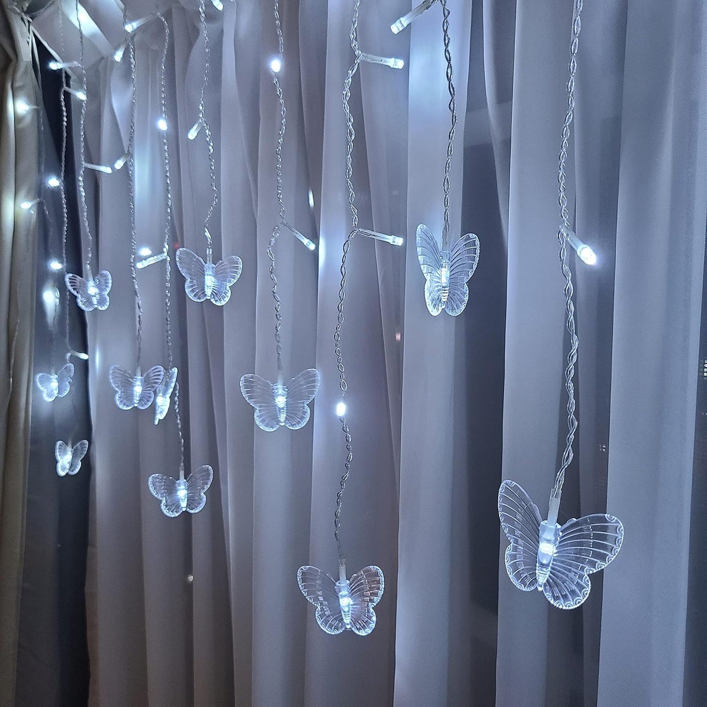 Butterfly Curtain Fairy Lights USB Plug in, 8 Modes 96 LED 11.5FT Firefly Window Twinkle Timer String Lights with Remote for Bedroom Patio Christmas Wedding Party Decoration (Pure White)