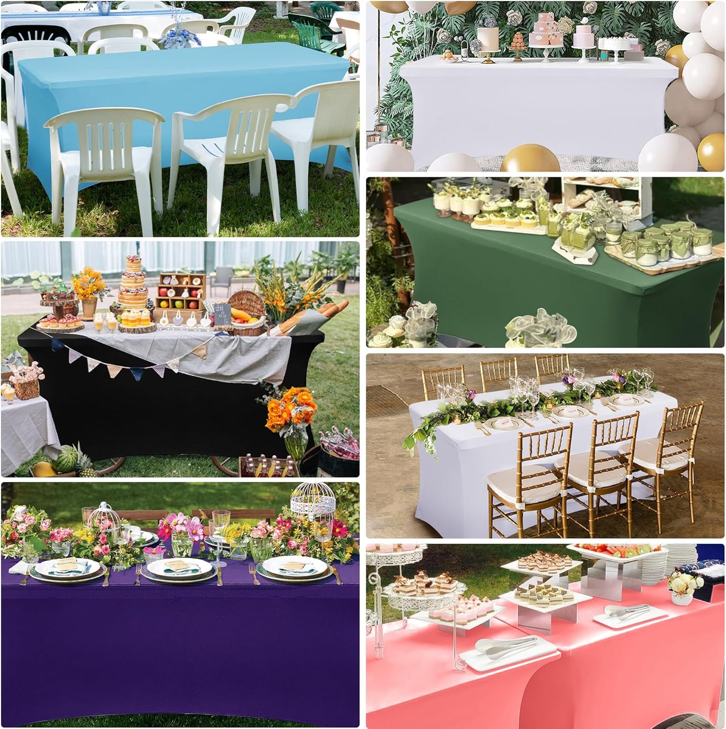 Obstal 6ft Stretch Spandex Table Cover for Standard Folding Tables - Universal Rectangular Fitted Tablecloth Protector for Wedding, Banquet and Party, 72L x 30W x 30H Inches, Emerald Green, 2pc
