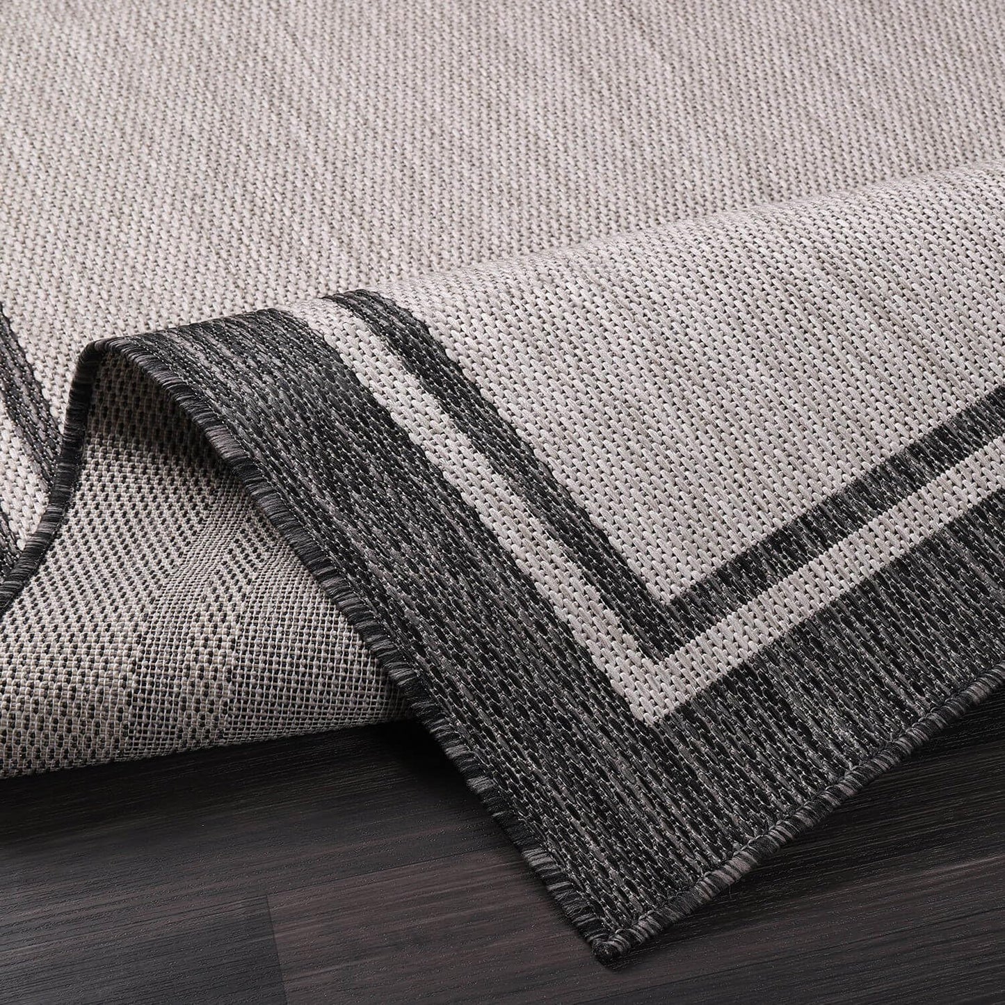 CAMILSON Indoor Outdoor Rug, 6x9 Bordered Gray Modern Area Rugs for Indoor and Outdoor Patios, Kitchen and Hallway Mats, Washable Porch Deck Outside Carpet (Bordered Grey, 6 x 9)