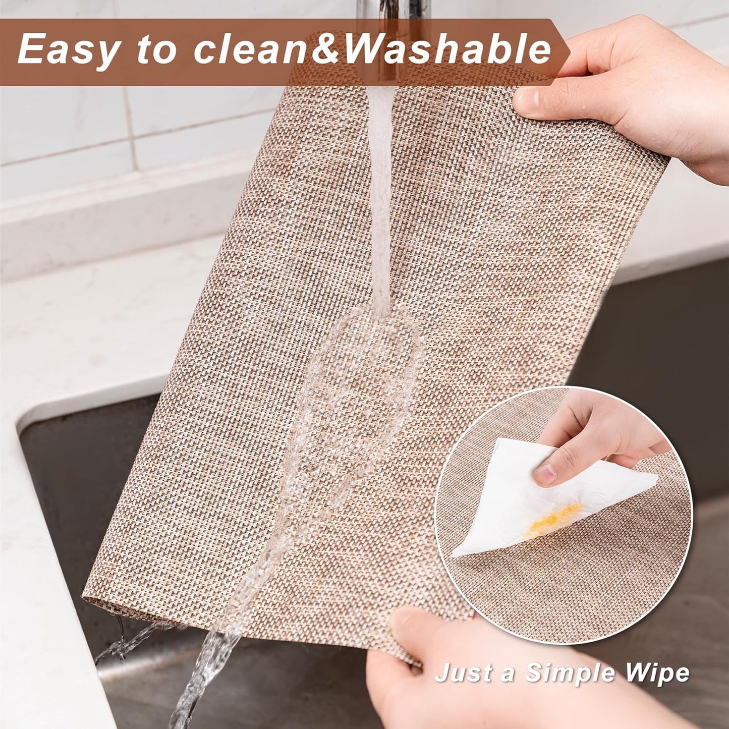 Placemats Set of 6 Washable Indoor/Outdoor Vinyl Place Mats for Dining Table Durable Non-Slip Heat Resistant PVC Weave Table Mats(Gray Black)