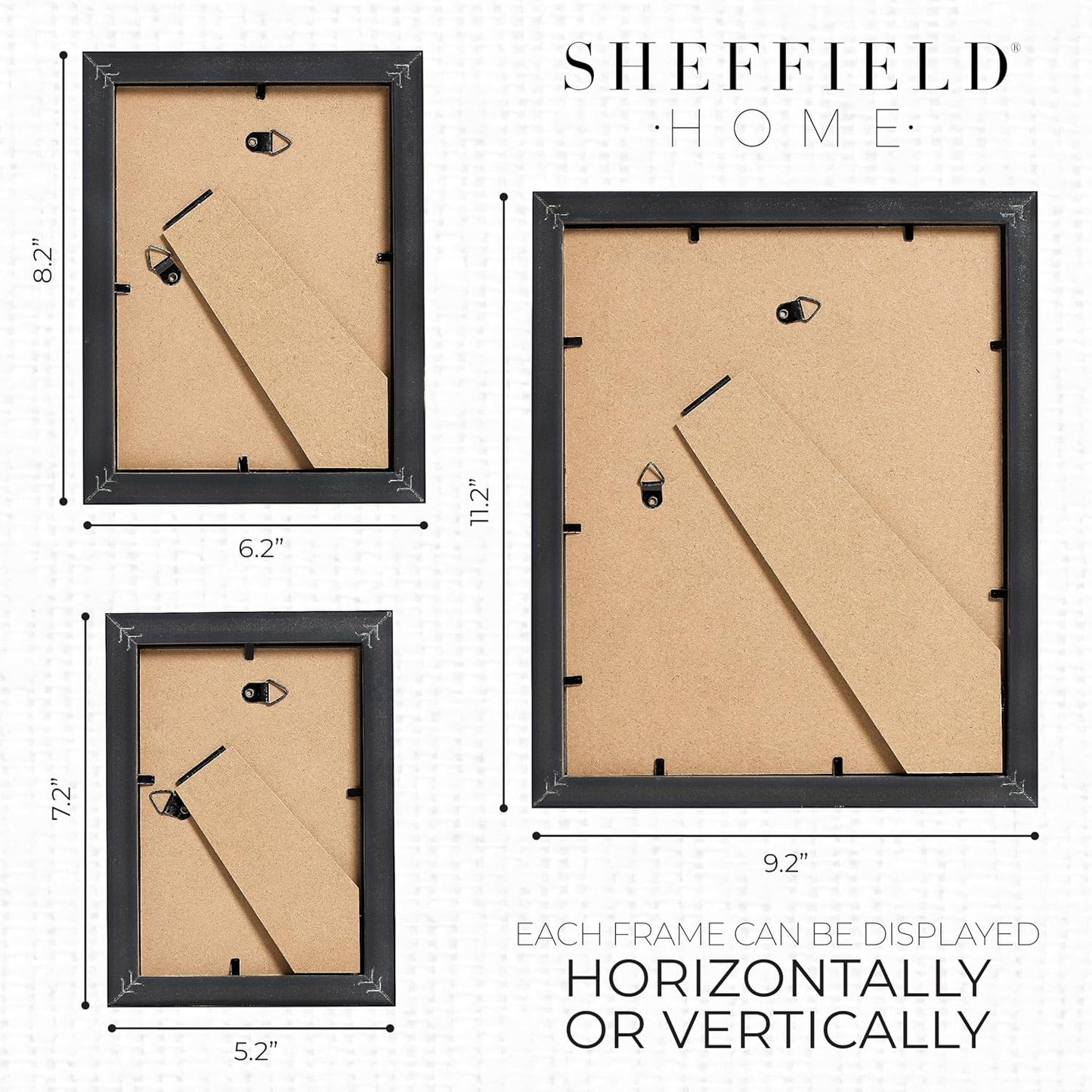 Sheffield Home 4 Piece Gallery Wall Frame Set, 8x10 Inch, 5x7 Inch, and 4x6 Inch, Black