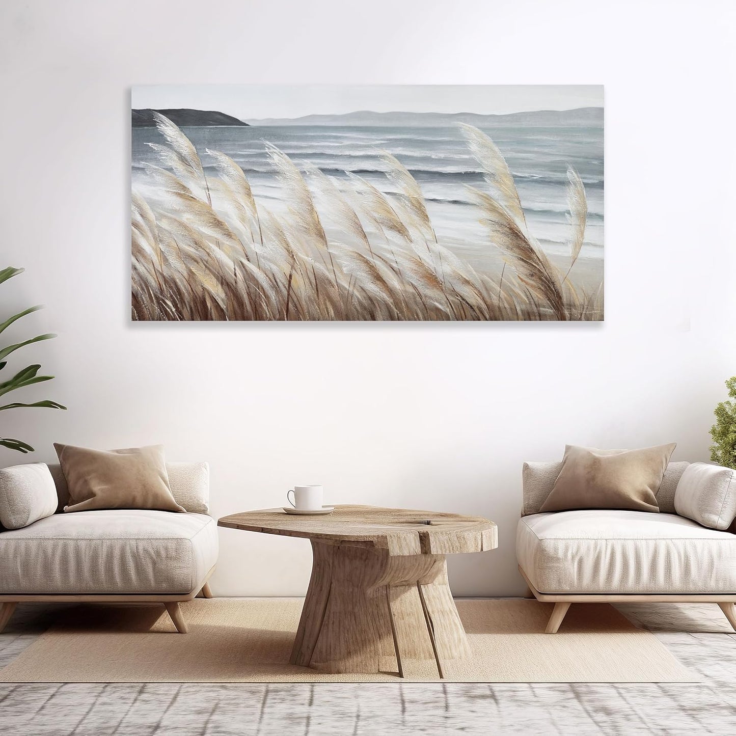 Plant Wall Art Nature Wall Art Reed Seascape Canvas Painting Wall Decor Framed Artwork for Bedroom Living Room Decoration Home Kitchen Office 20"x40"