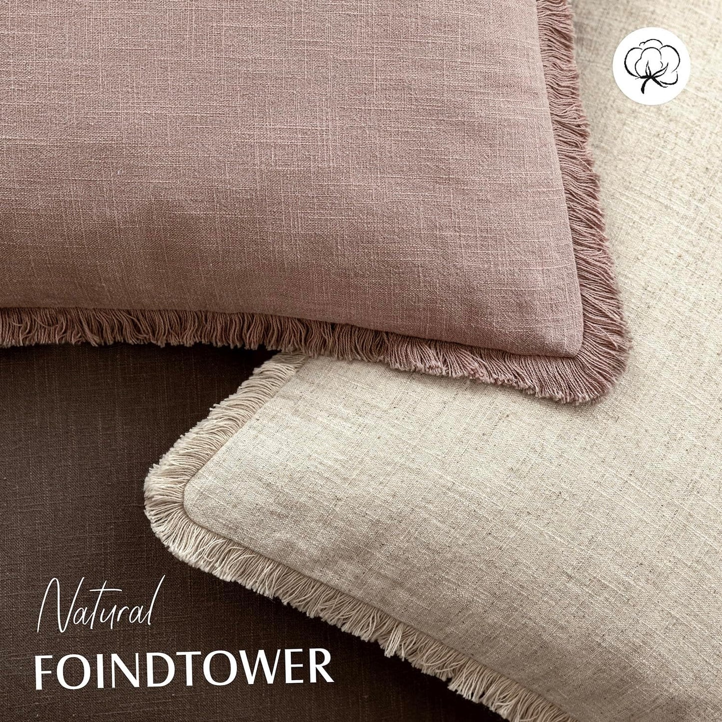 Foindtower Set of 2 Decorative Linen Fringe Lumbar Throw Pillow Covers Farmhouse Cushion Cover with Tassels Soft Accent Pillowcase for Couch Sofa Bed Living Room Home Decor,12×24 Inch,Dusty Pink