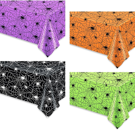 Whaline 8 Pcs Halloween Plastic Tablecloths Colored Spider Web Disposable Table Cover Spiderweb Rectangle Table Cloth for Trick or Treat Holiday Party Decor, 54 x 108 Inch