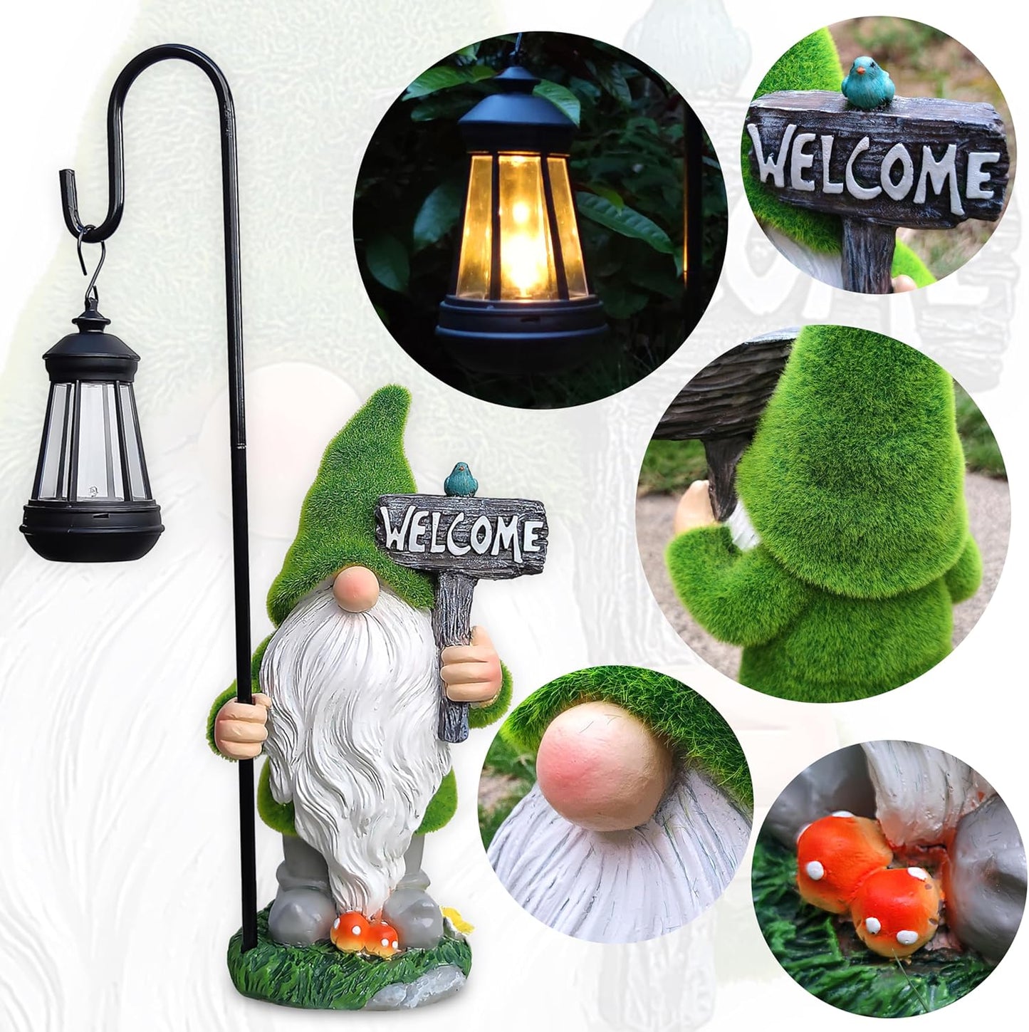 JOYBEE Garden Statues Gnome with Solar Lantern Outdoor Decor-Gnomes Solar Figurines Lights Decorations for Patio Yard Lawn Ornaments-Gifts for Women Mom Grandma