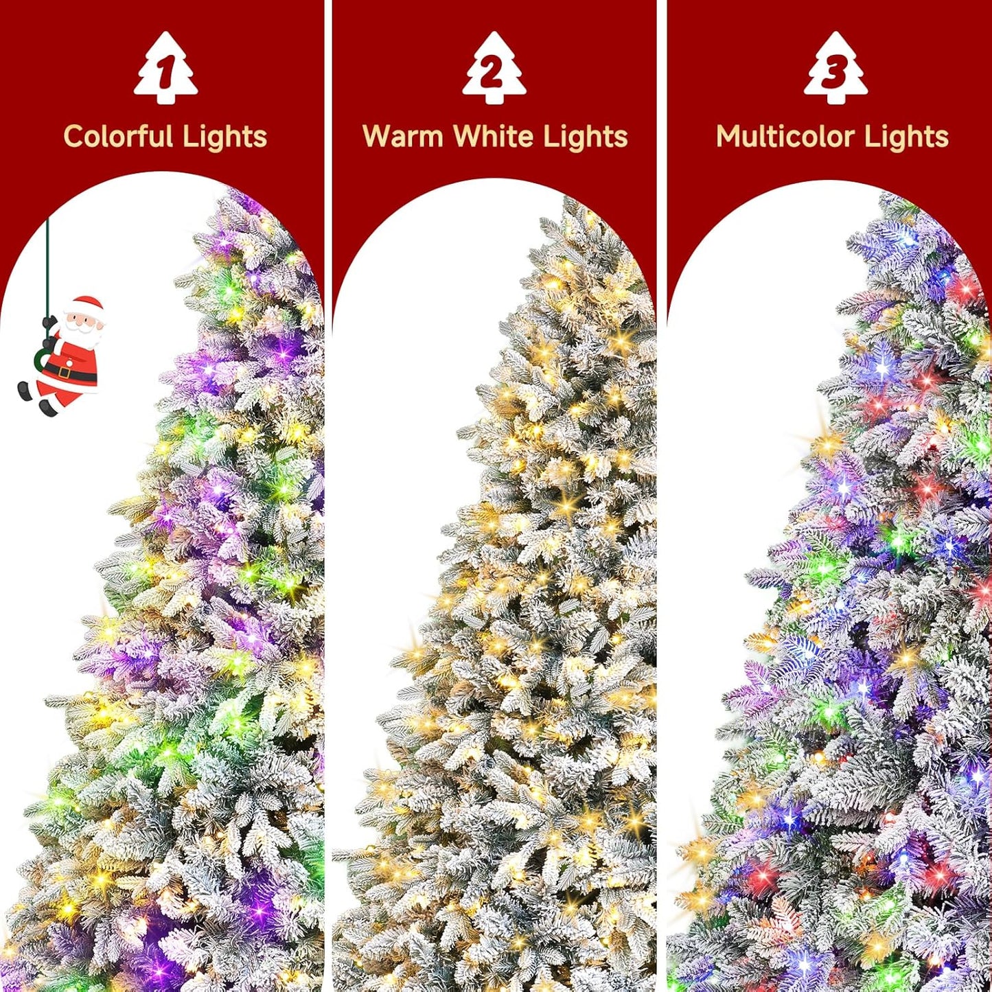 6.5ft Pre-lit Artificial Christmas Tree with Remote, Snow Flocked Xmas Trees Rotating & Foldable Stand, RGB & Warm White Light for Home Decor