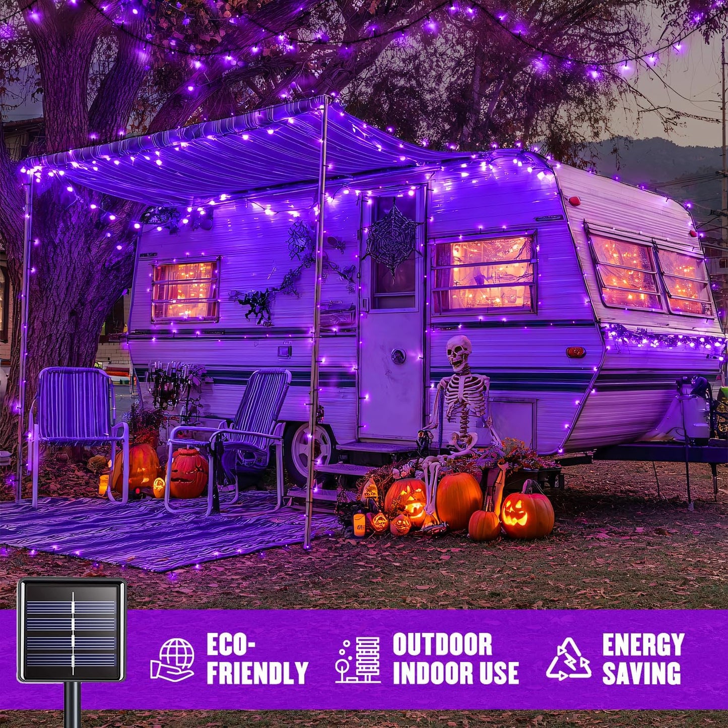 JMEXSUSS Purple Solar Lights Outdoor Waterproof, 2 Pack 100 LED Solar Halloween Lights, Purple Christmas Light for Halloween Decor Outside Tree Yard Garden