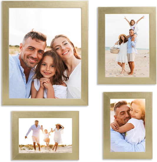 Sheffield Home 4 Piece Gallery Wall Frame Set, 8x10 Inch, 5x7 Inch, and 4x6 Inch, Gold