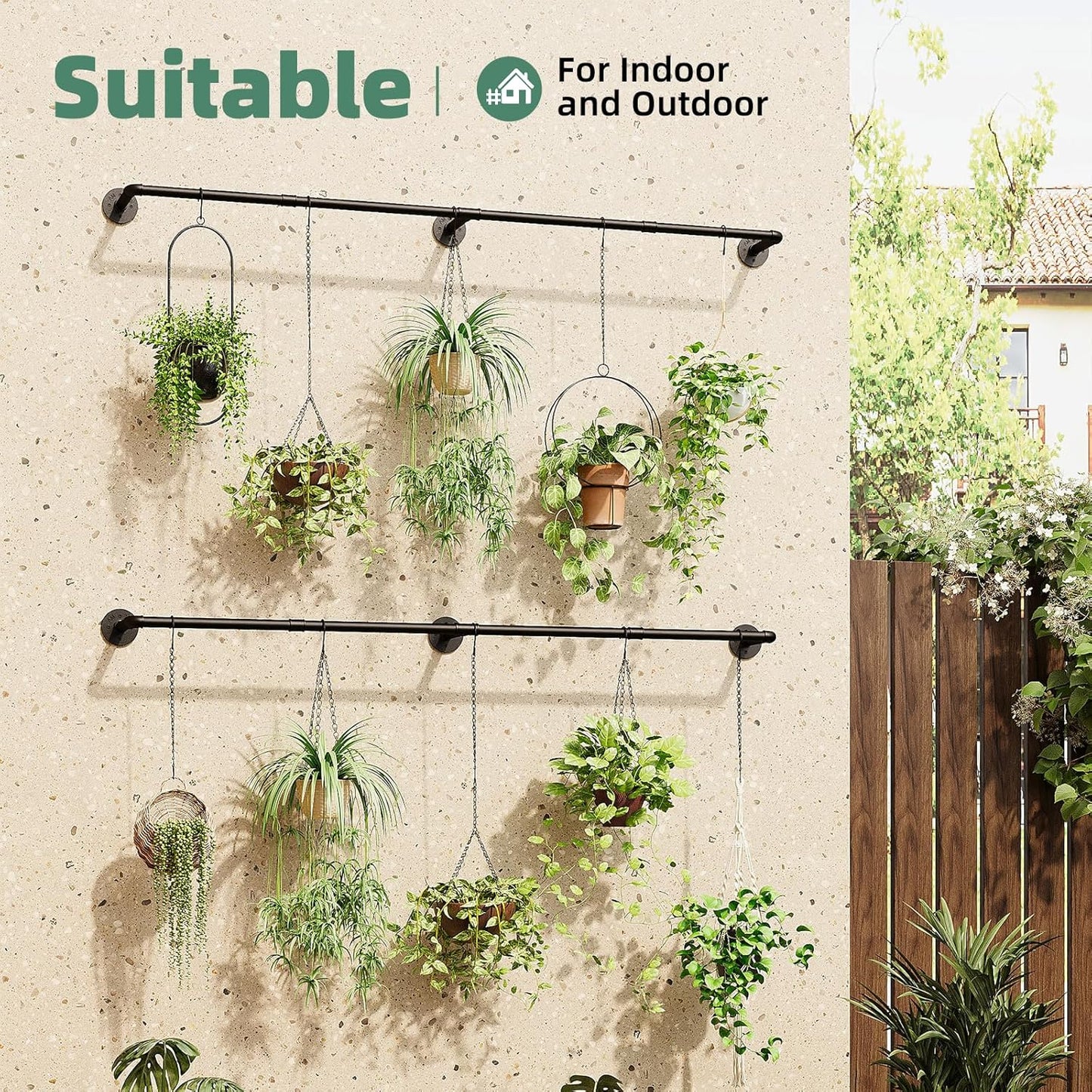 Plant Hanger Indoor with 12 Hanging Chains Hanging Planters for Indoor Plants Hanging Plant Holder Window Plant Rod Black Metal Shelves 70.8 Inch 2PCS Pot not Included