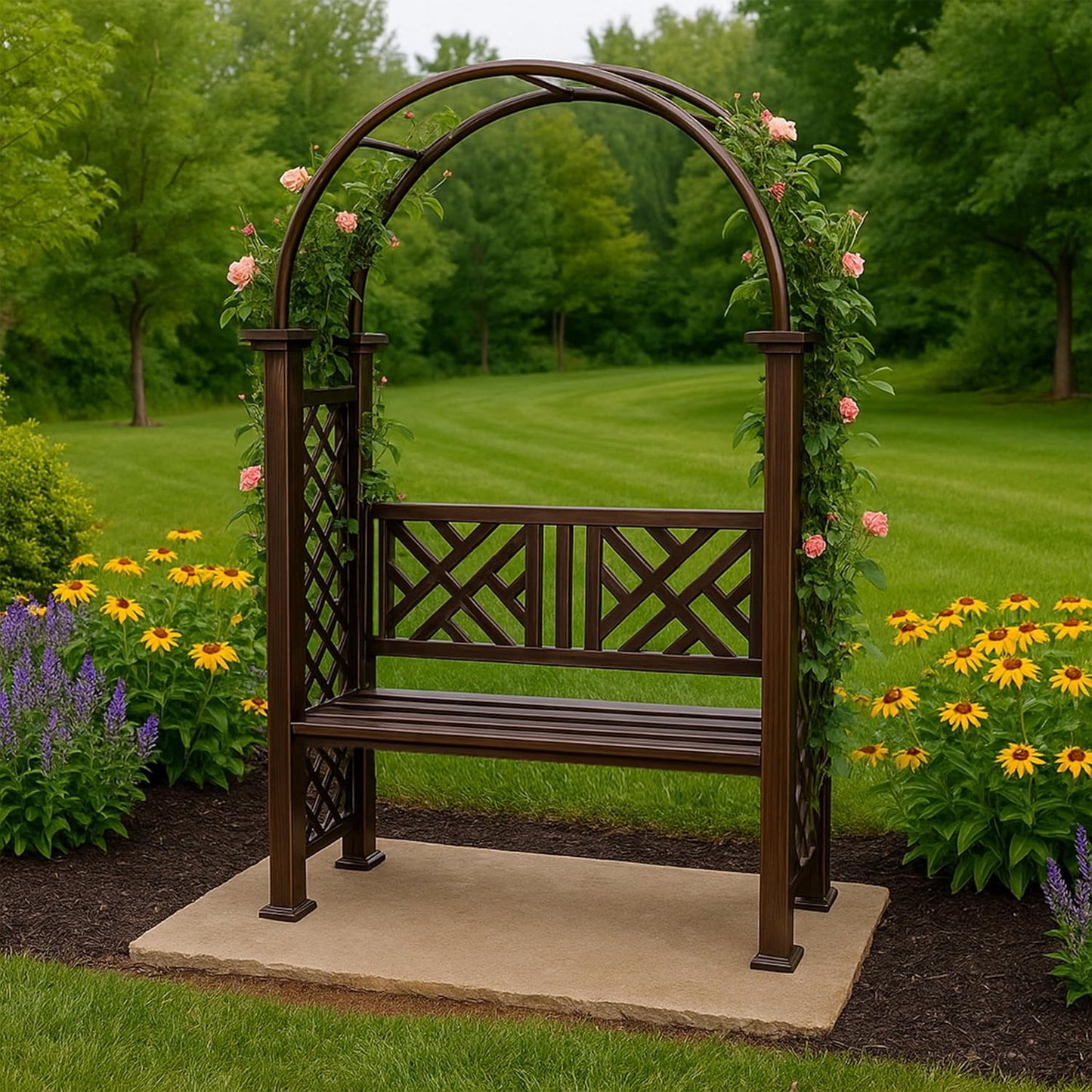 Bronze Aluminum Garden Arbor Arch with 2-Seater Bench