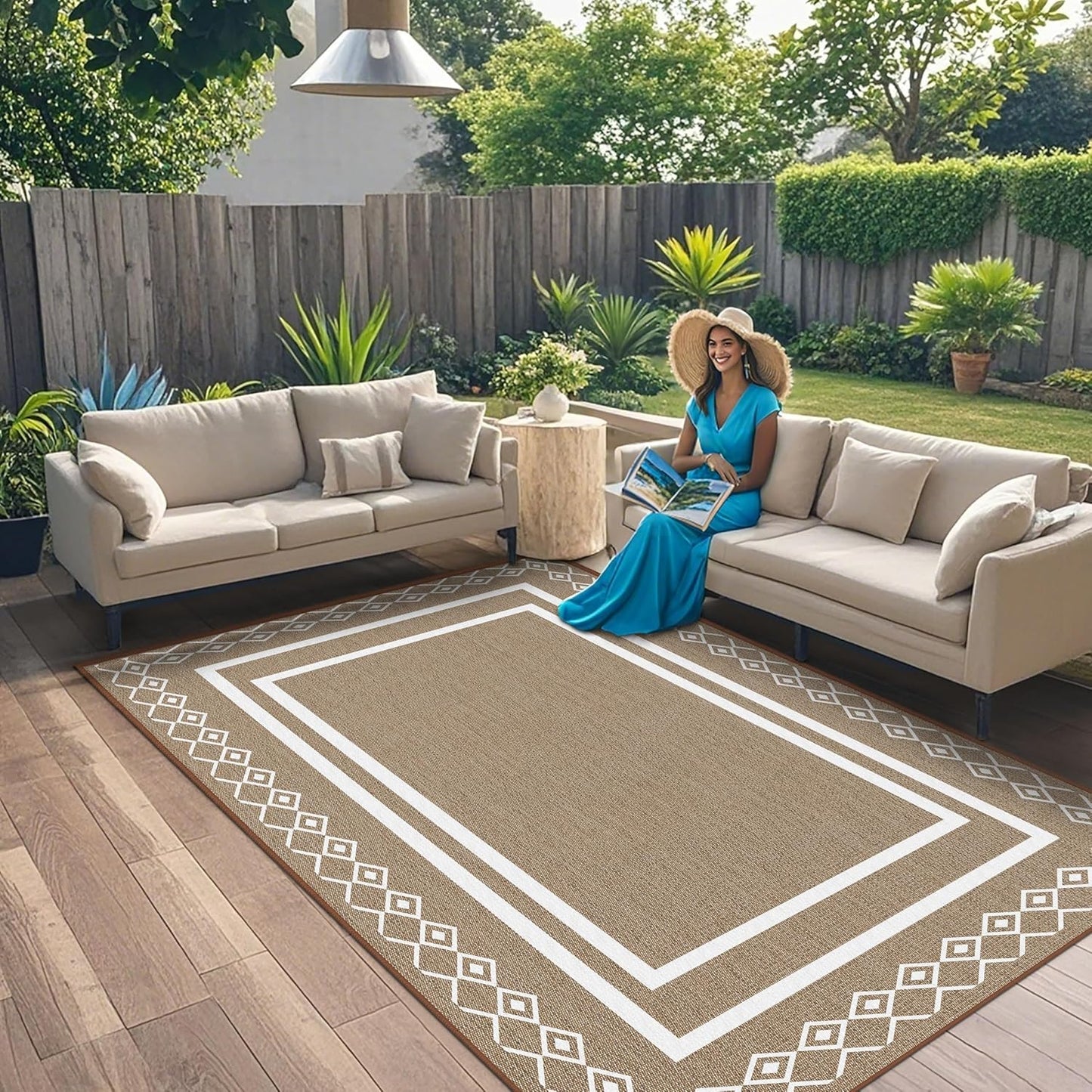 Outdoor Patio Rug, Outside Rectangular Carpet, Moroccan Geometric Rugs, Washable Large Indoor Outdoor Rug Mats for RV, Picnic, Backyard, Deck, Balcony, Porch, Beach 5'x8'