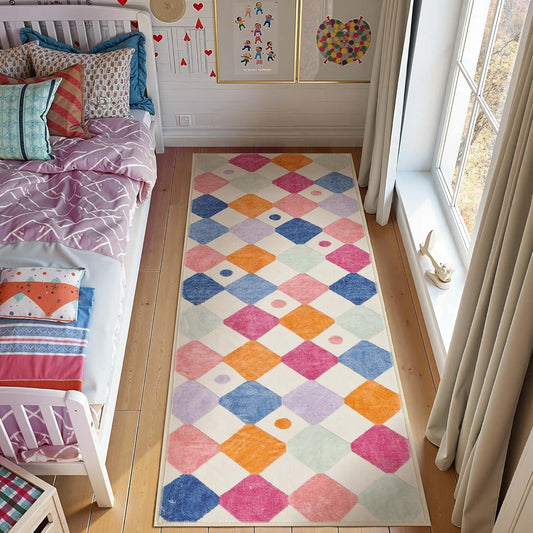 jinchan Runner Rug 2x5 Kids Hallway Washable Rug Indoor Soft Non Slip Modern Diamond Carpet for Nursery Room Bedroom Kitchen Laundry Room Berries on Cream