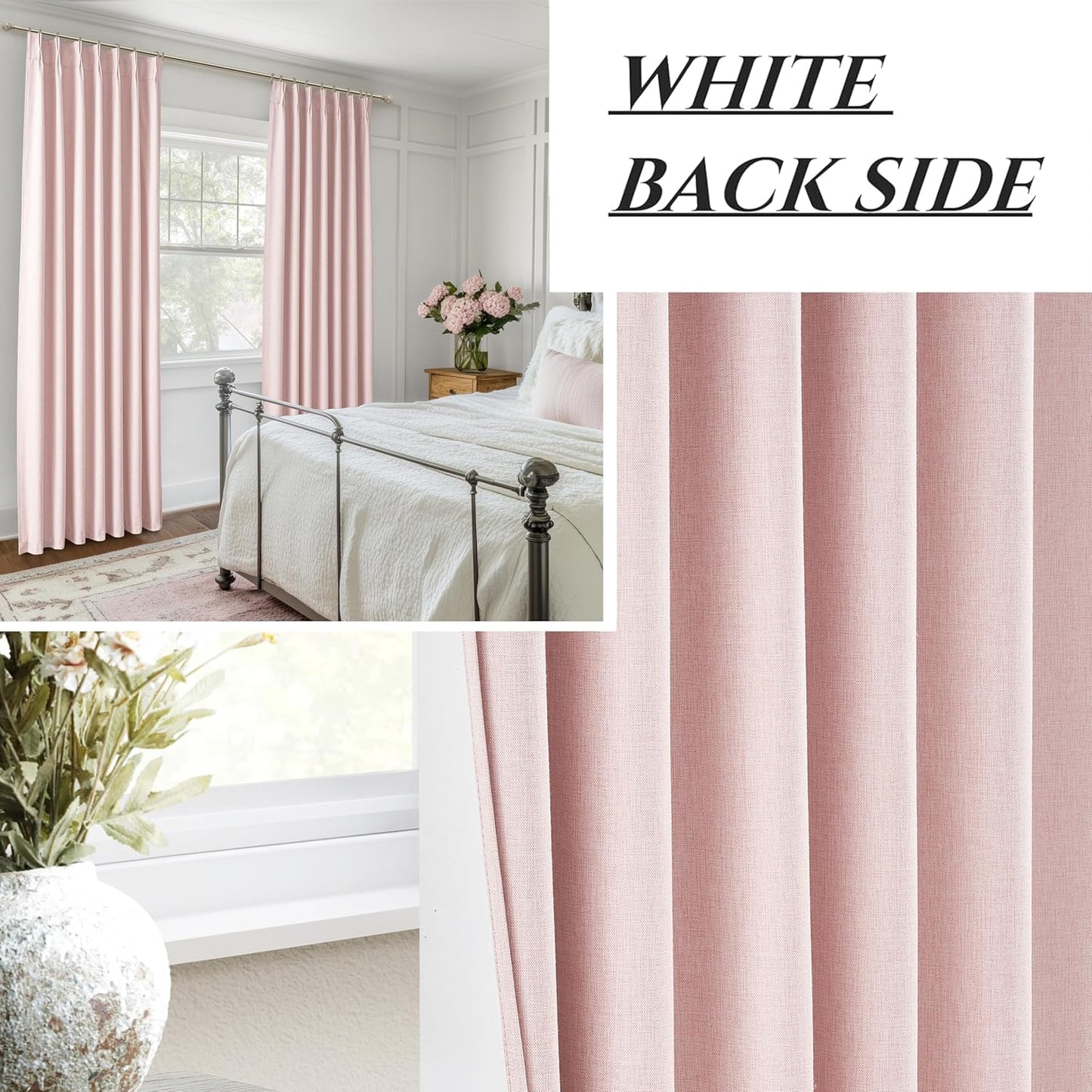 Baby Pink Blackout 102 Inch Long Curtains for Living Room, Farmhouse Textured Linen Pinch Pleat Thermal Insulated Boho Curtain 2 Panels Set for Sliding Glass Door 40 x 102 Length Window Drapes Burg