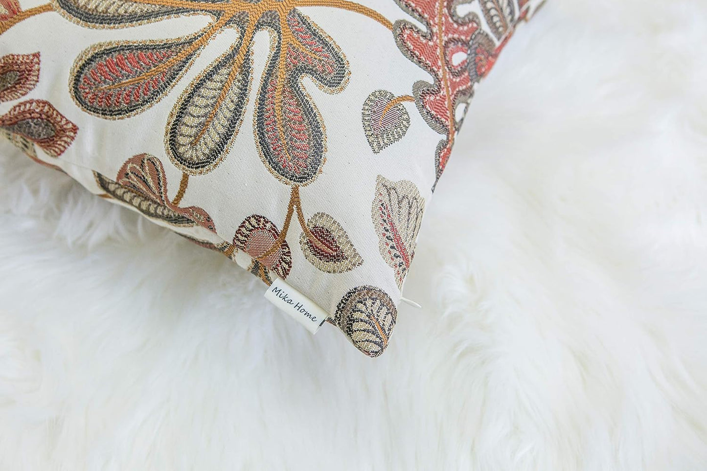 Set of 2 Jacquard Tropical Leaf Pattern Throw Pillow Covers Decorative Pillowcase 20X20 Inches,Coral Cream