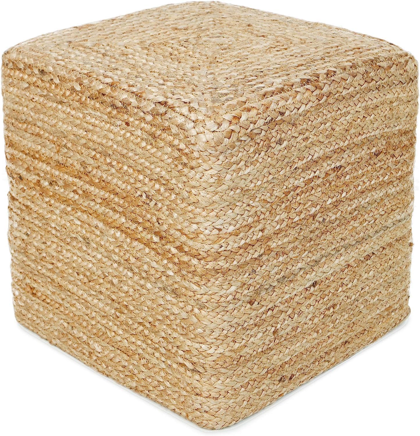 REDEARTH · Cube Pouf Foot Stool Ottoman - Jute Braided Pouffe Poof Accent Sitting - Set of 2 Footrest for The Living Room, Bedroom, Nursery, Patio, Lounge, Office - 14.5”x14.5”x16” - Natural
