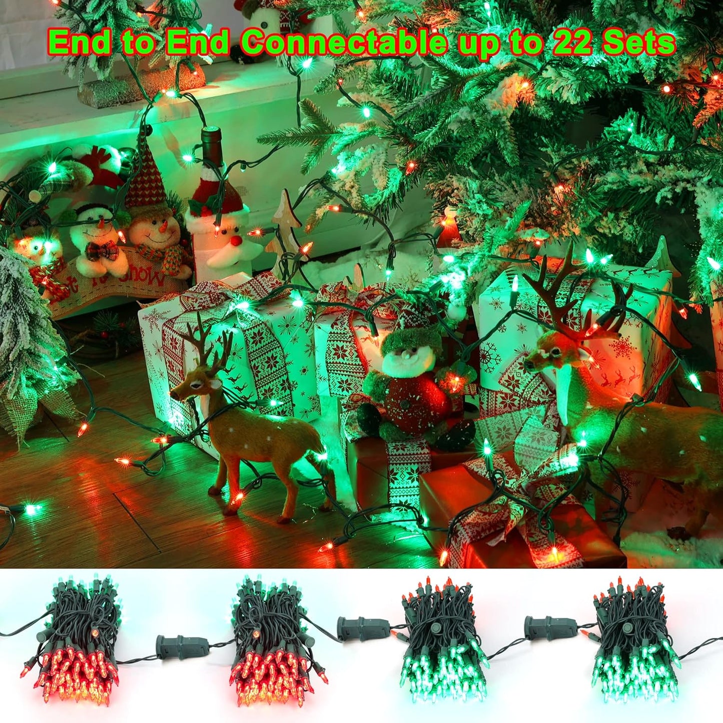 Brizled Red & Green Christmas Lights, 33ft 100 LED Christmas String Lights, 120V UL Certificated Xmas Tree Light Connectable, Mini Xmas Light Set Indoor Outdoor for Holiday Tree Party Home Decor