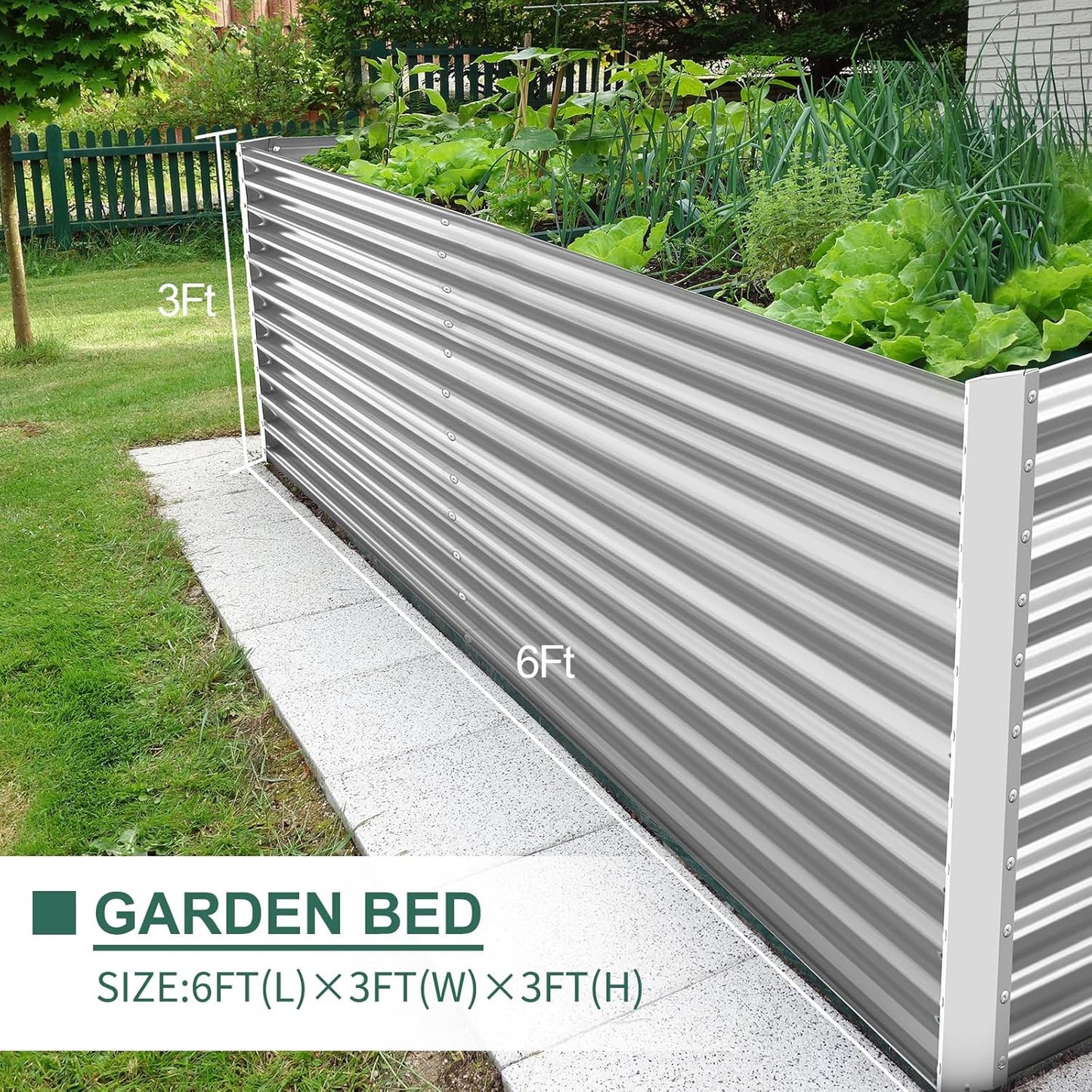 Land Guard 8x4x3ft Rectangular Galvanized Raised Garden Beds, Large-Capacity Metal Planter Box Outdoor, Durable Deep Raised Garden Bed 3ft Tall, Raised Beds for Gardening Vegetables, Classic Silver