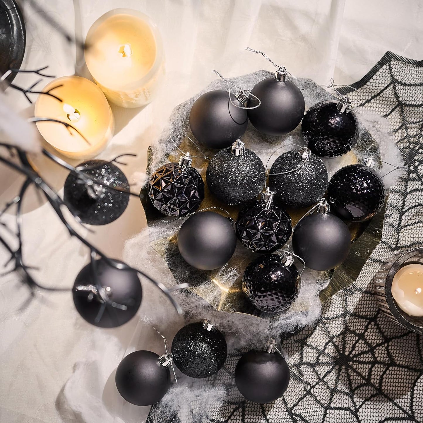 Valery Madelyn Christmas Tree Decorations Ornament Set for Fall Halloween, 50ct 2 Inches Black Shatterproof Christmas Ball Ornaments Hanging Xmas Holiday Party Decor