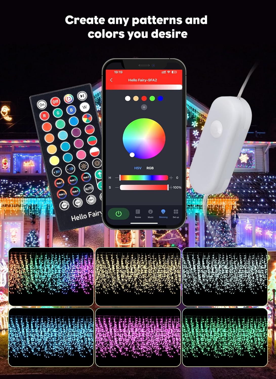 Brightown Smart Icicle Lights for Outside, 33Ft 304 LED RGB Smart Christmas Lights with 58 Preset Modes, App or Remote Control, Music Sync, Memory and Timer Function for Indoor/Outdoor Use