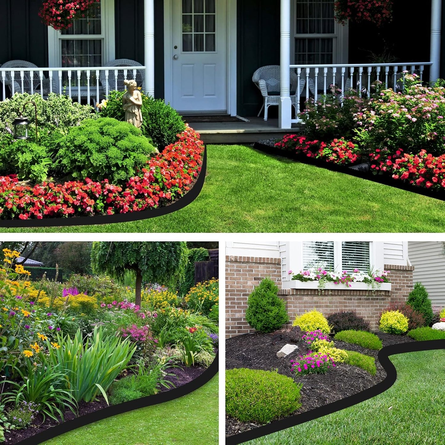 No Dig Landscape Edging Kit 60FT 2IN Tall with Scissors, Heavy Duty PP Material Garden Edging with 54 Anchoring Spikes, Edging for Landscaping, Garden, Black