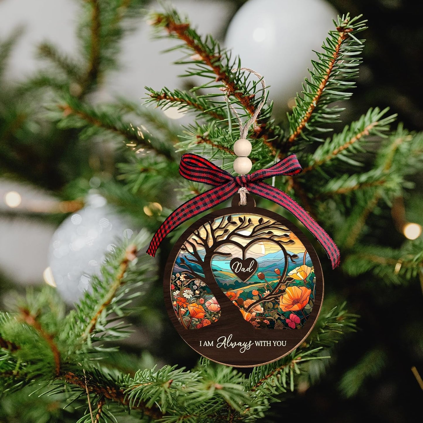 Dad Memorial Ornament - Memorial Ornaments for Loss of Dad - Bereavement Gifts - Memorial, Remembrance, Sympathy Gift - 2 Layer Wood Acrylic Suncatcher Ornament