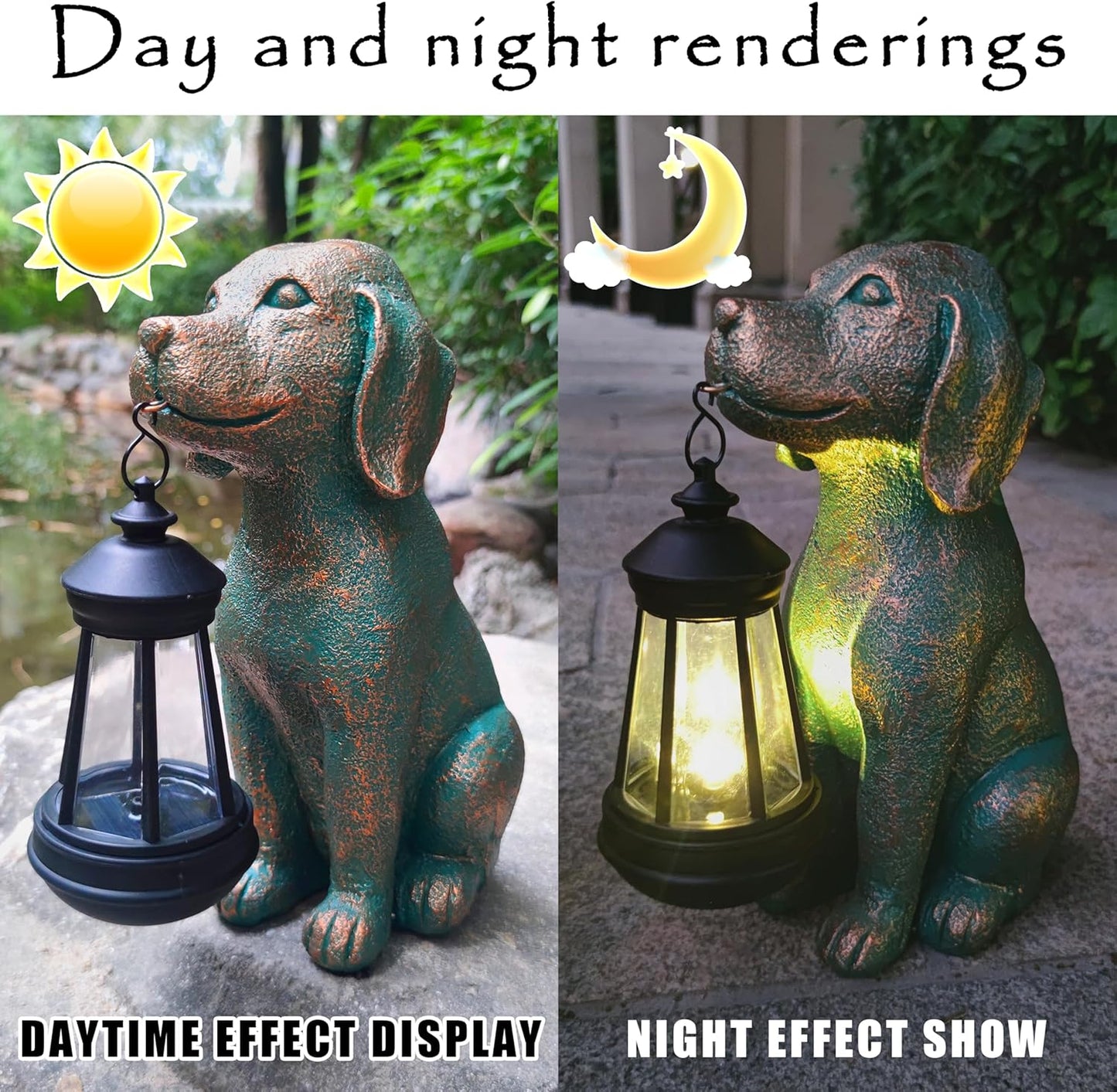 Dog Garden Statue Outdoor Décor with Solar Lights Lantern,Dog Solar Light Figurines Outside Decorations for Yard，Lawn ,Patio, Balcony, Unique Housewarming Gifts