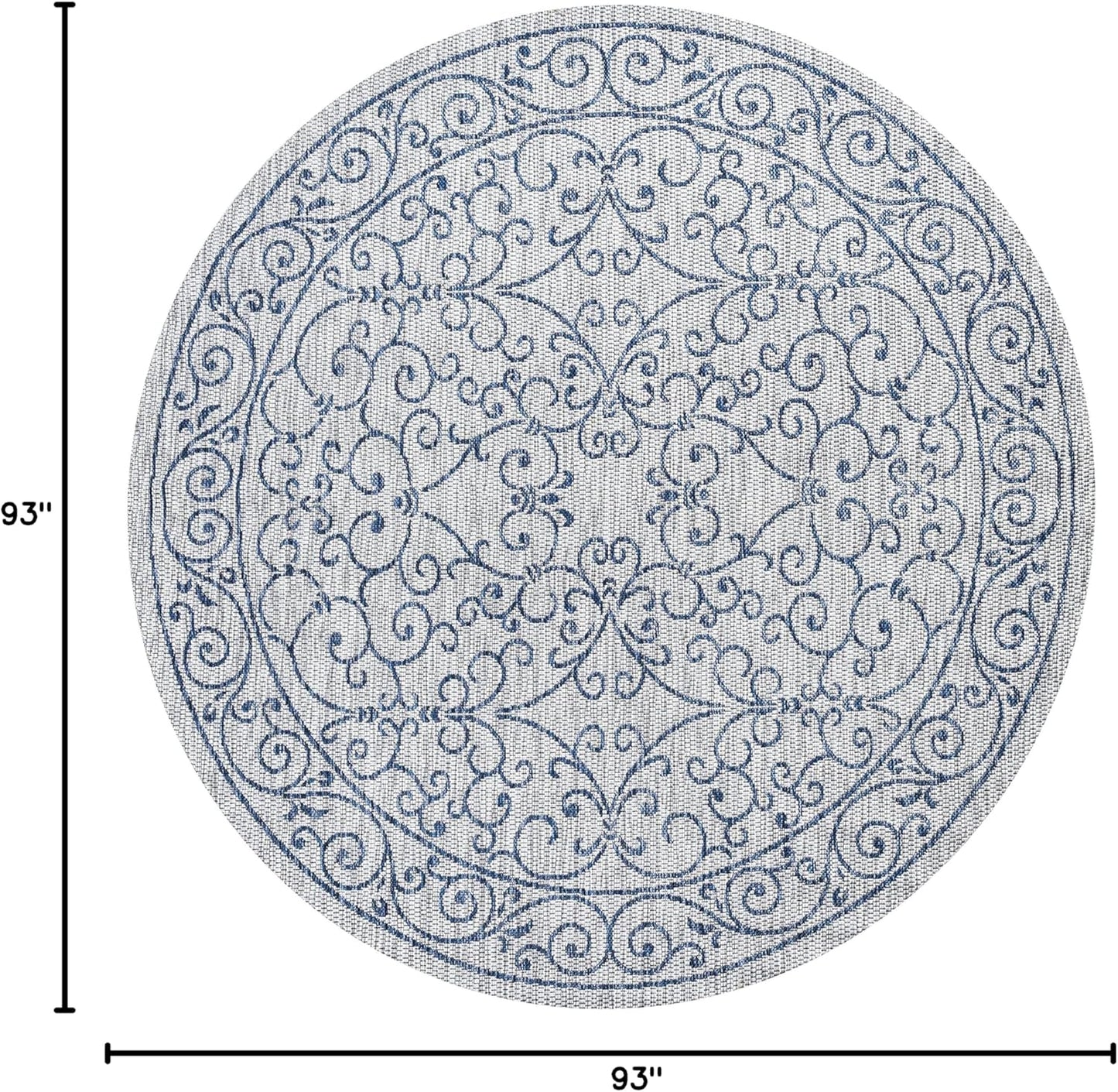 JONATHAN Y Vintage Filigree Indoor Outdoor Round Area Rug 8 Ft Gray/Navy, Charleston Textured Weave for Backyard, Patio, Porch, Easy-Cleaning, High Traffic, Pet-Friendly, Non-Shedding (SMB106C-8R)