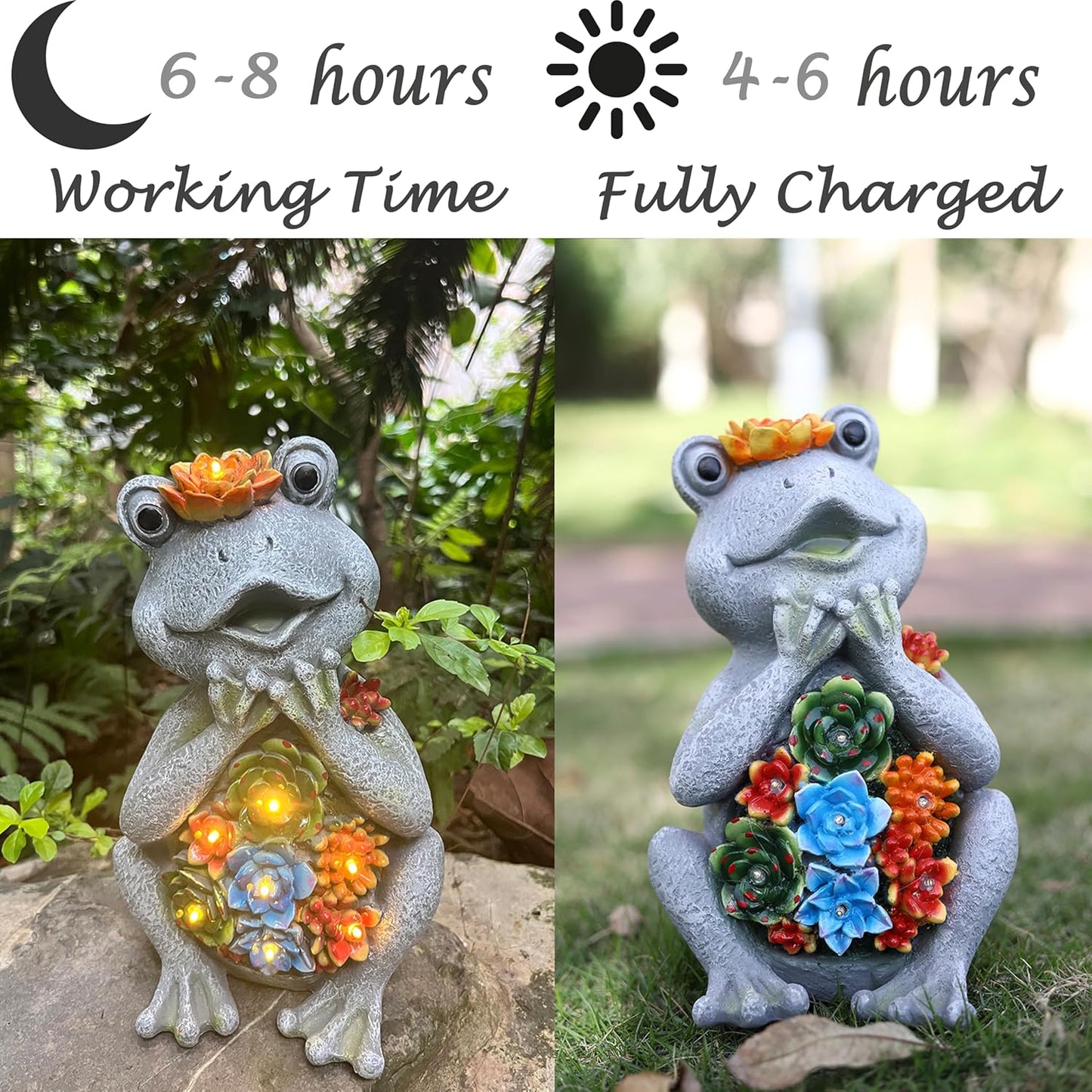 Solar Garden Frog Statues with Outdoor Light for Outdoor Decor Succulent and 8 LED Lights Solar Frog Art Decor for Lawn Yard Decor Gifts for Women Mother's Day Birthday