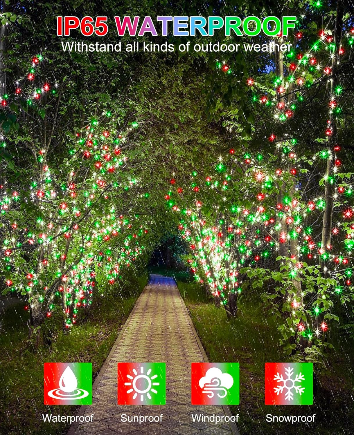 Christmas Lights Outdoor 40FT 120 LED, Green Wire Christmas Tree Lights with Waterproof, 8 Modes & Timer, Connectable String Twinkle Light for Indoor Yard Party Holiday Decorations, Red White Green
