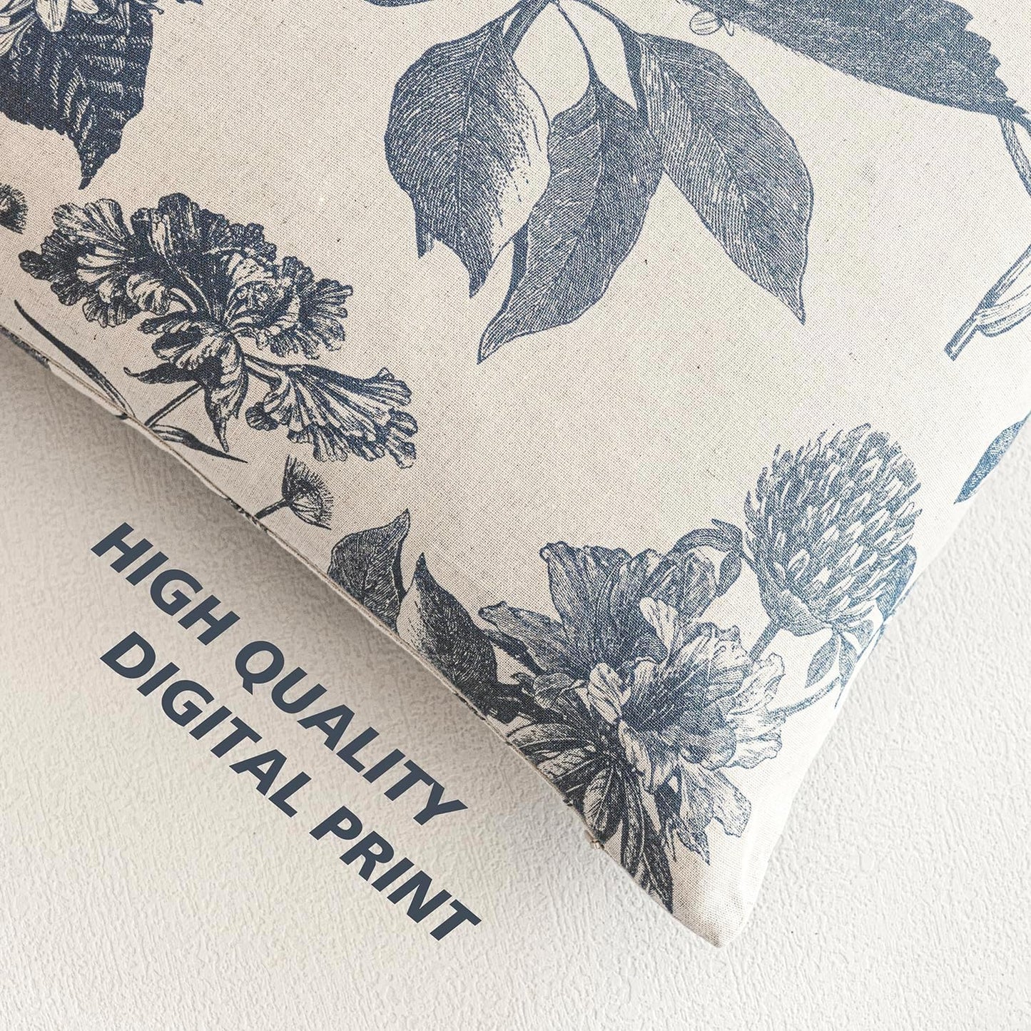 Foindtower Set of 2 Linen Floral Vintage Throw Pillow Covers Neutral Accent Print Decorative Cushion Covers Farmhouse Boho Home Decor for Sofa Chair Couch Bedroom Living Room Outdoor,20×20 Inch,Blue