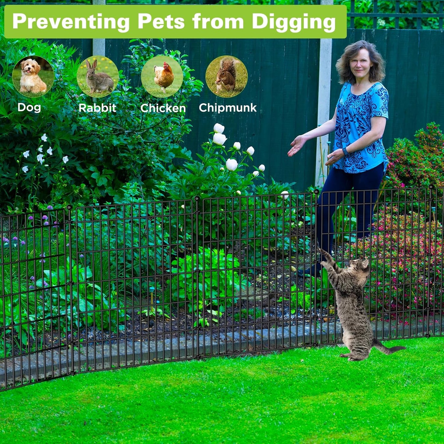 8 Panels No Dig Garden Fence Animal Barrier, 48in(H) × 21ft(L) Decorative Metal Outdoor Dog Fence, Rustproof Pet Fencing for Yard, Patio, Flower Bed -Temporary Fencing| Easy to Install