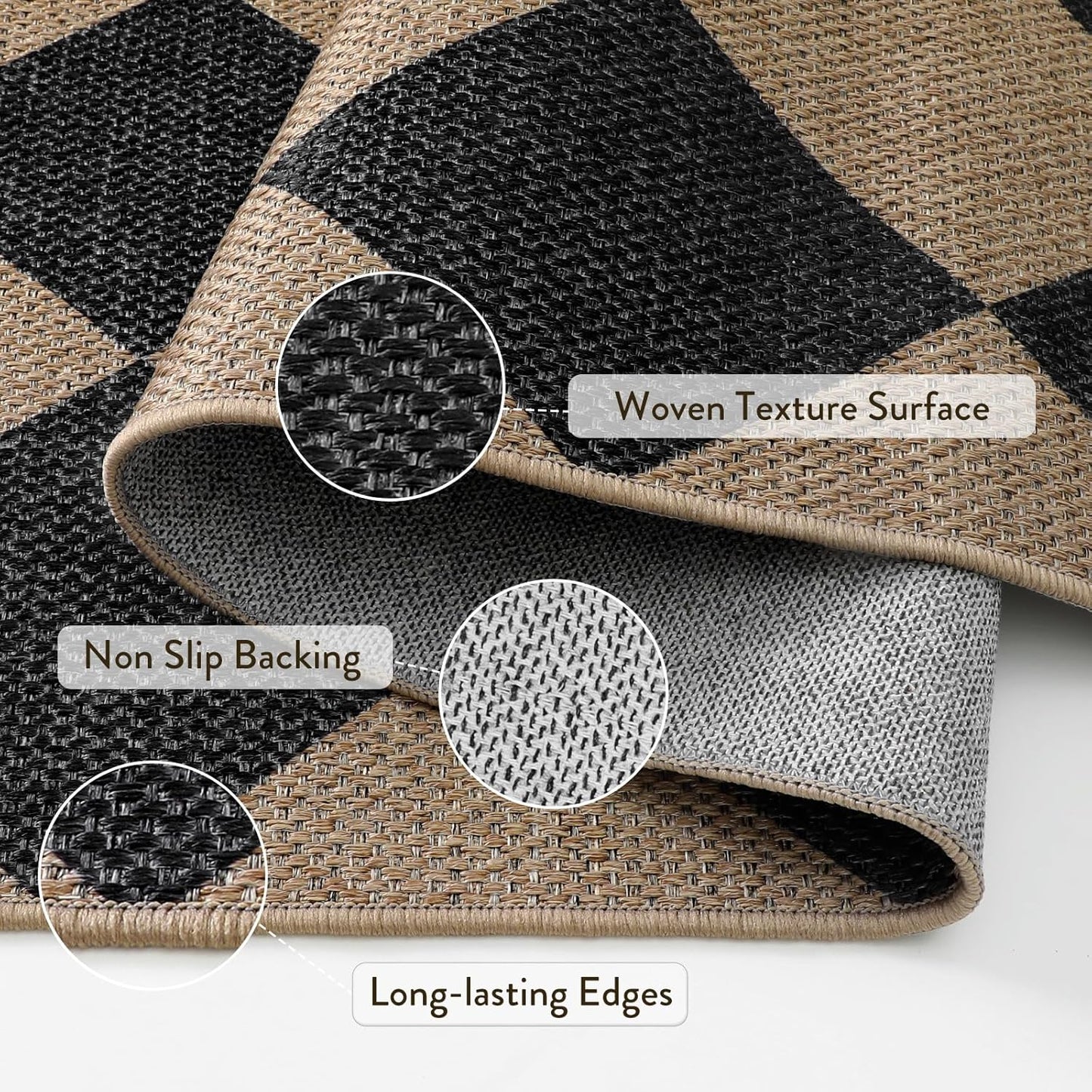 Lahome Checkered Easy Jute Runner Rug, 2x6 Kitchen Mats for Floor Washable Entryway Runner, Checkerboard Black Indoor Outdoor Carpet for Hallway 6ft Entry Laundry