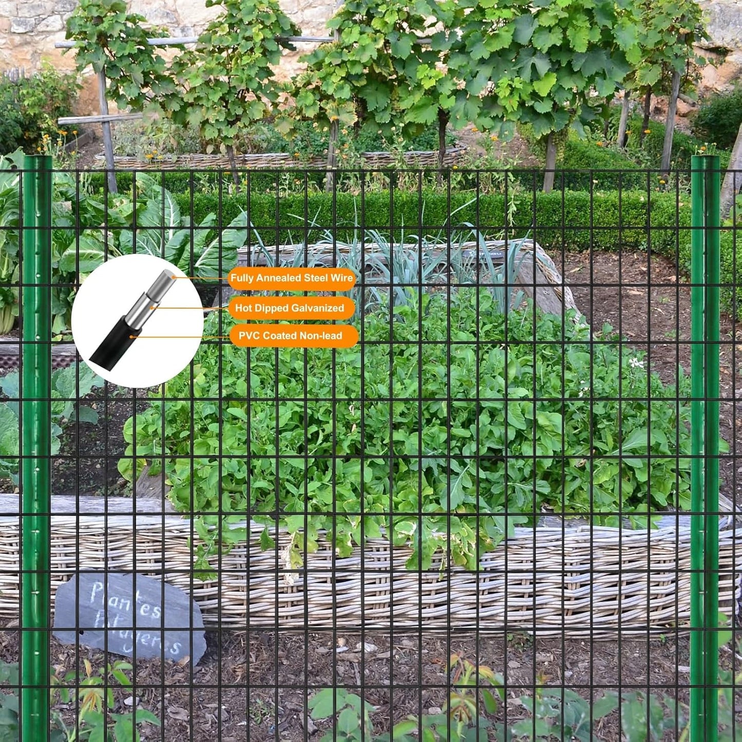 Garden Fence 48in x 100ft, 2 x 3 Inch 16GA, Chicken Wire Mesh Garden Border Fencing Roll Vinyl Coating Metal Wire Mesh Hardware Cloth for Yard Vegetable Plant Protection Poultry Netting