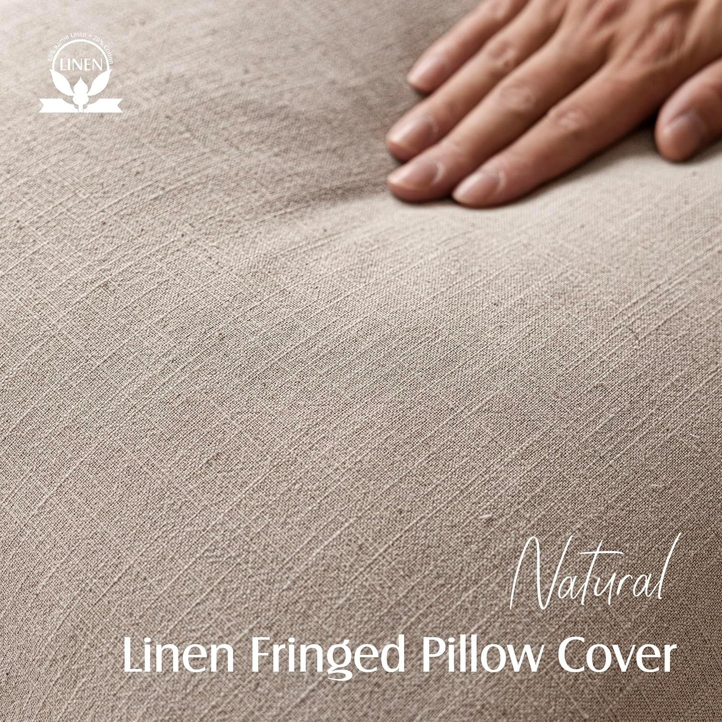 Foindtower Set of 2 Decorative Linen Fringe Throw Pillow Covers Farmhouse Cushion Cover with Tassels Soft Accent Pillowcase for Couch Chair Sofa Bed Living Room Home Decor,22×22 Inch,Natural Linen