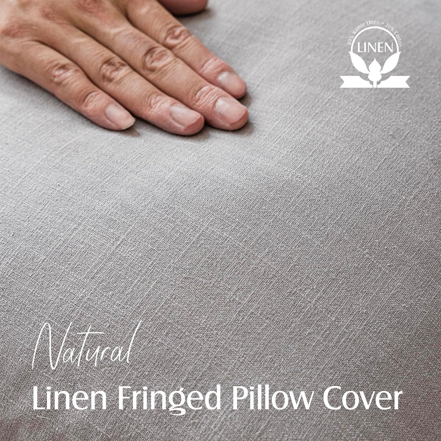 Foindtower Set of 2 Decorative Linen Fringe Throw Pillow Covers Cozy Farmhouse Cushion Cover with Tassels Accent Pillowcase for Couch Chair Sofa Bed Living Room Home Decor,20×20 Inch,Light Rustic Gray