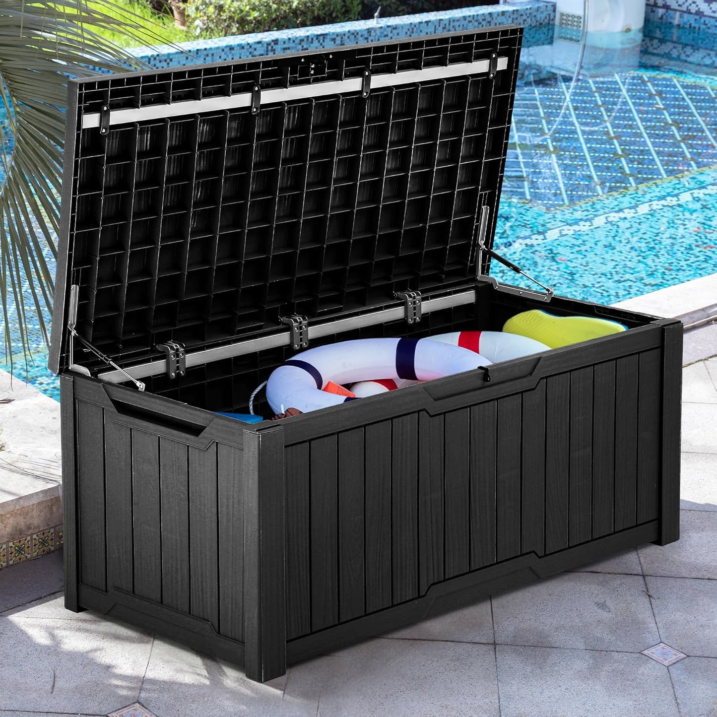 YITAHOME 120 Gallon Large Deck Box, Resin Outdoor Storage Box for Outdoor Pillows, Garden Tools and Pool Supplies, Waterproof, Lockable, Black