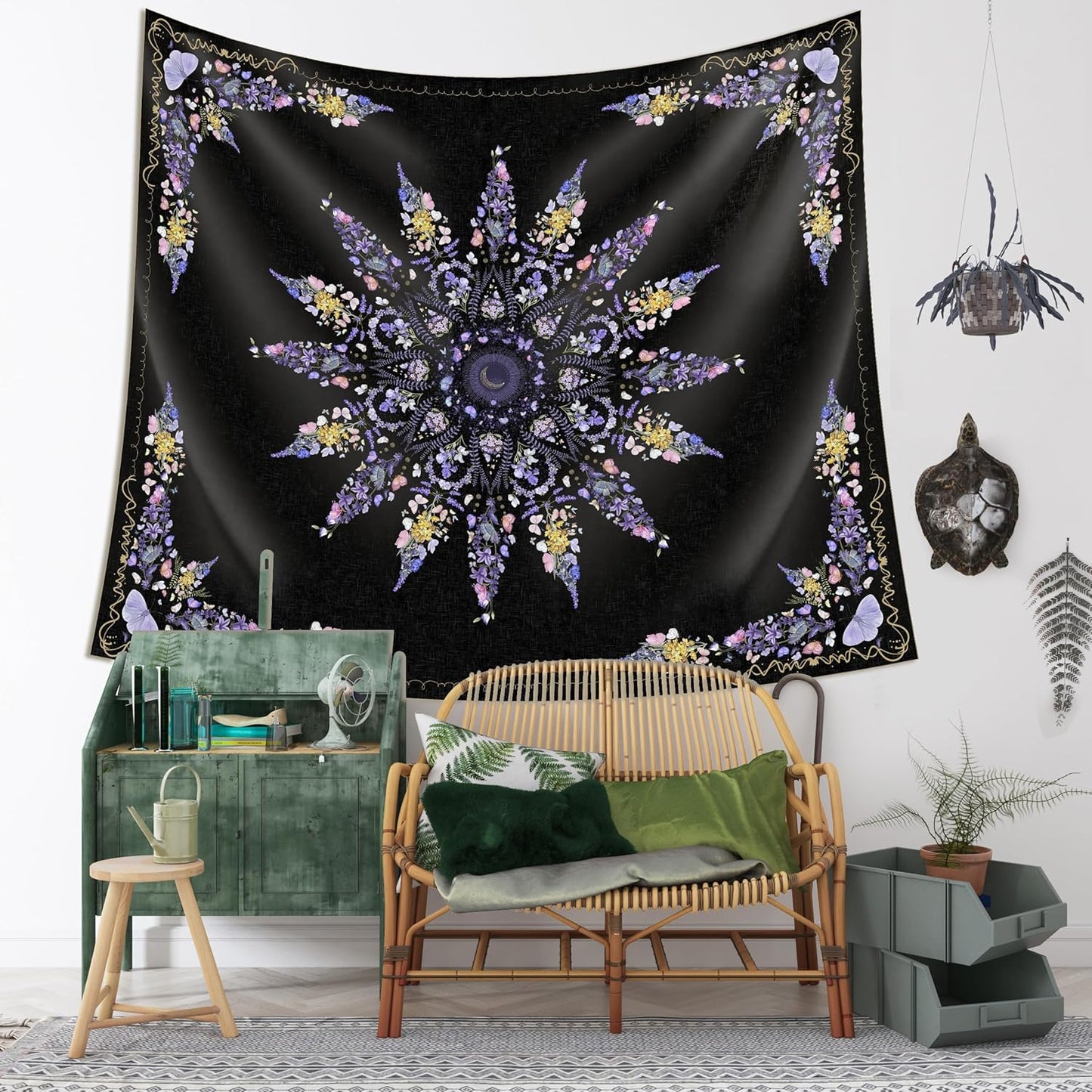 Damanse Floral Tapestry Wall Hanging Cute,Boho Wall Tapestry for Bedroom Aesthetic,Mandala Living Room Decor for Teen Girls (Purple, 59.80" x 78.70")