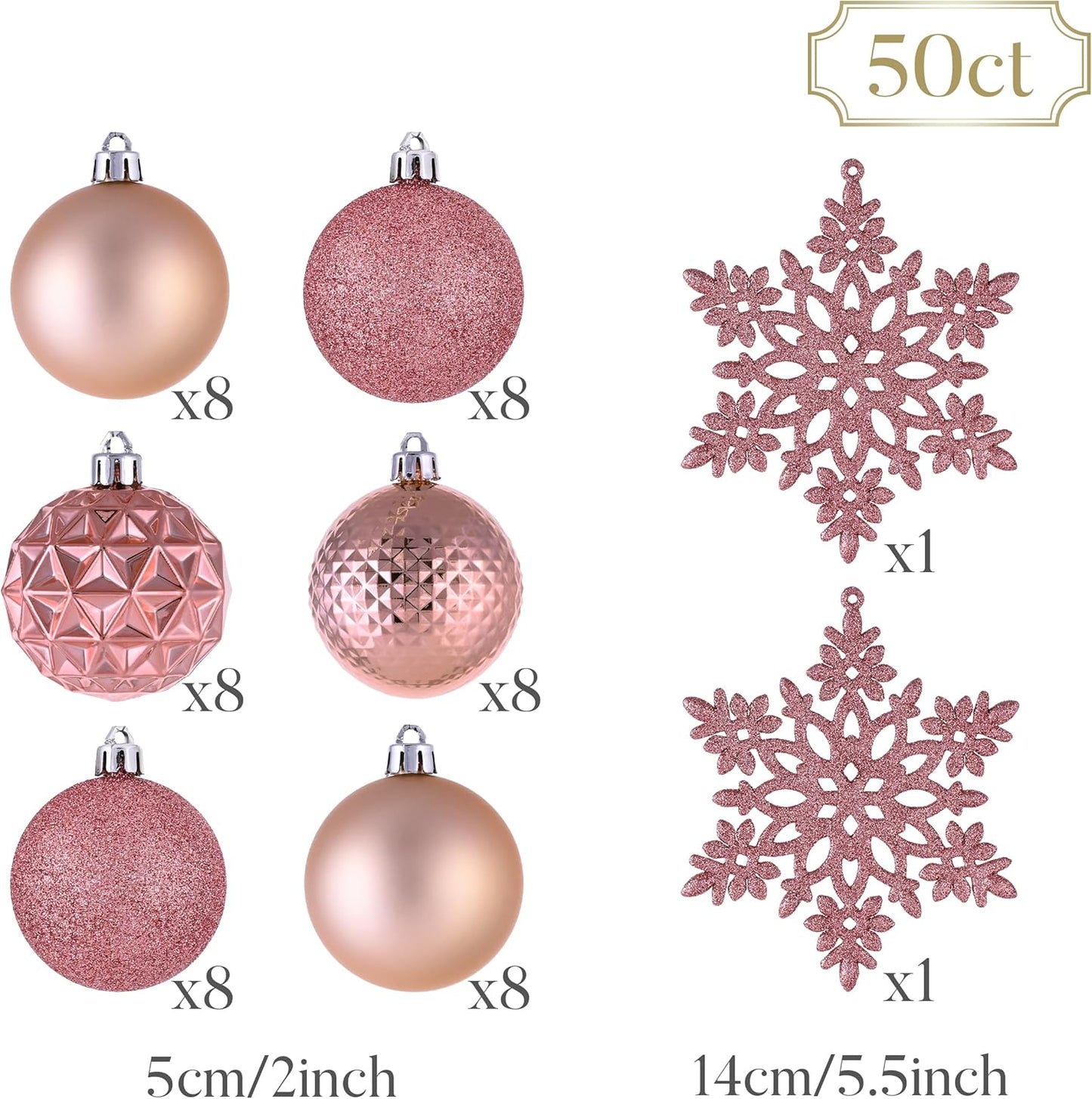 Valery Madelyn Christmas Tree Decorations Ornament Set for Fall Halloween, 50ct 2 Inches Pink Shatterproof Christmas Ball Ornaments Hanging Xmas Holiday Party Decor